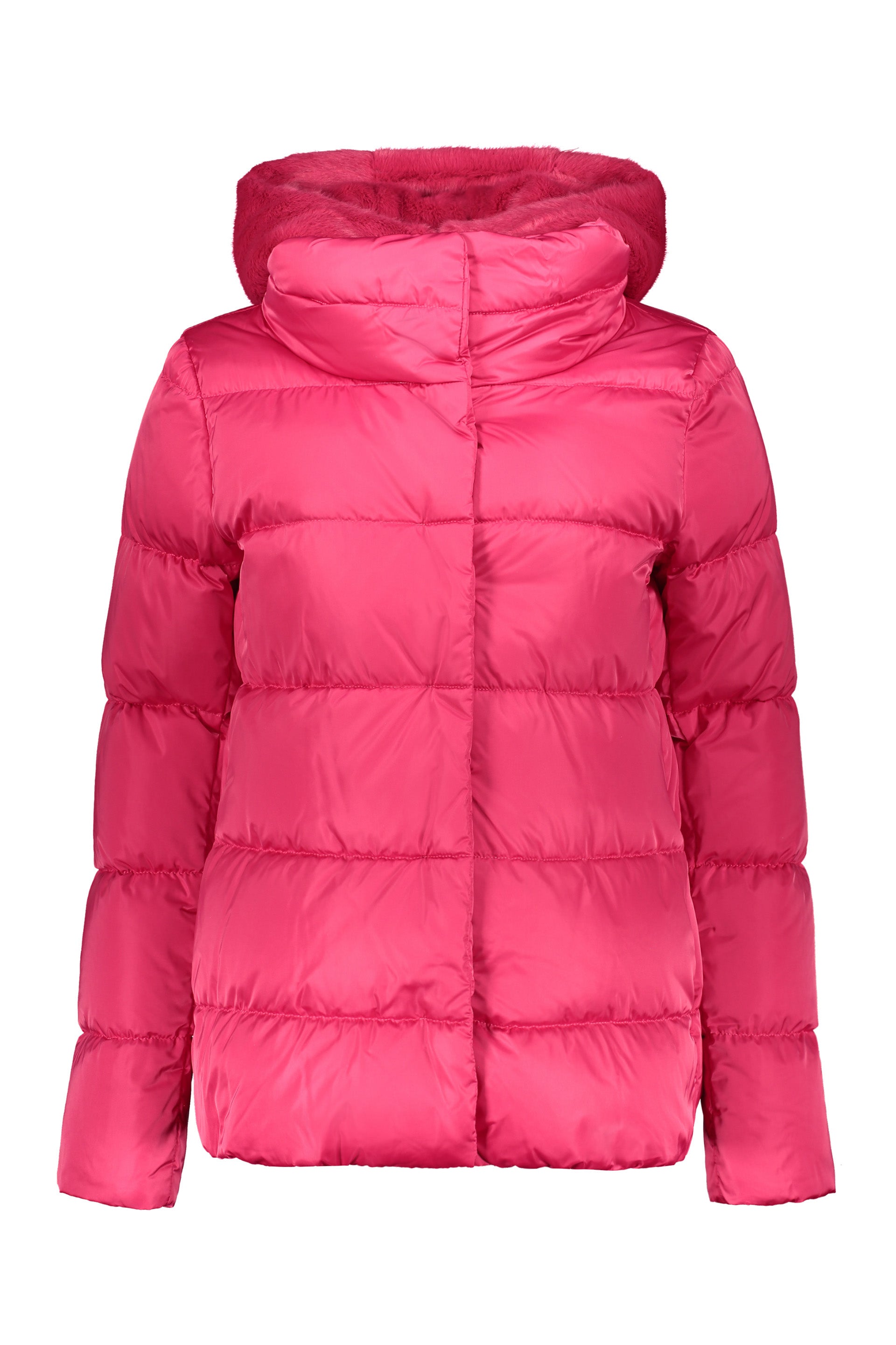 Modern pink padded jacket with hood