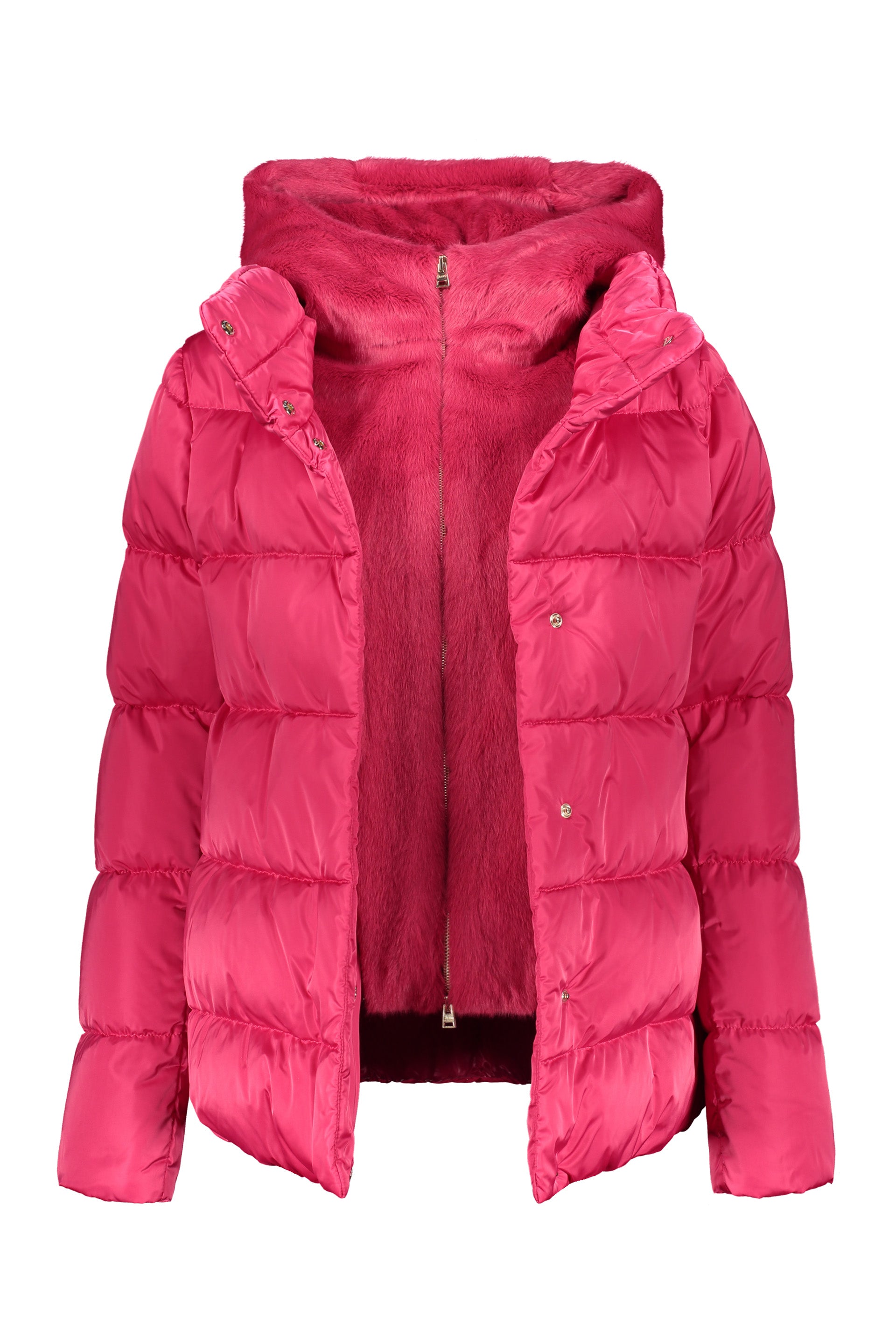 Modern pink padded jacket with hood