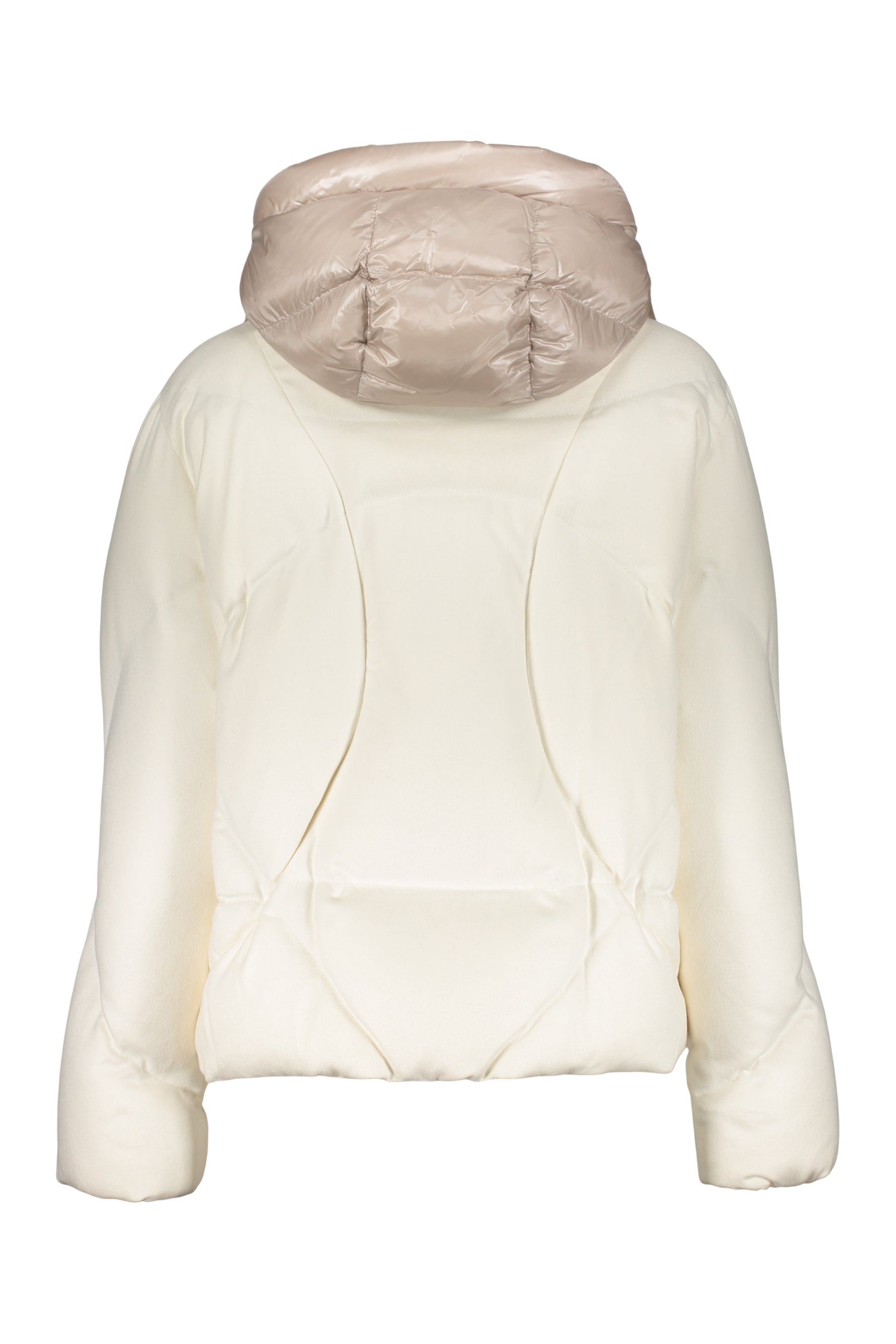 Short down jacket with removable hood scarf