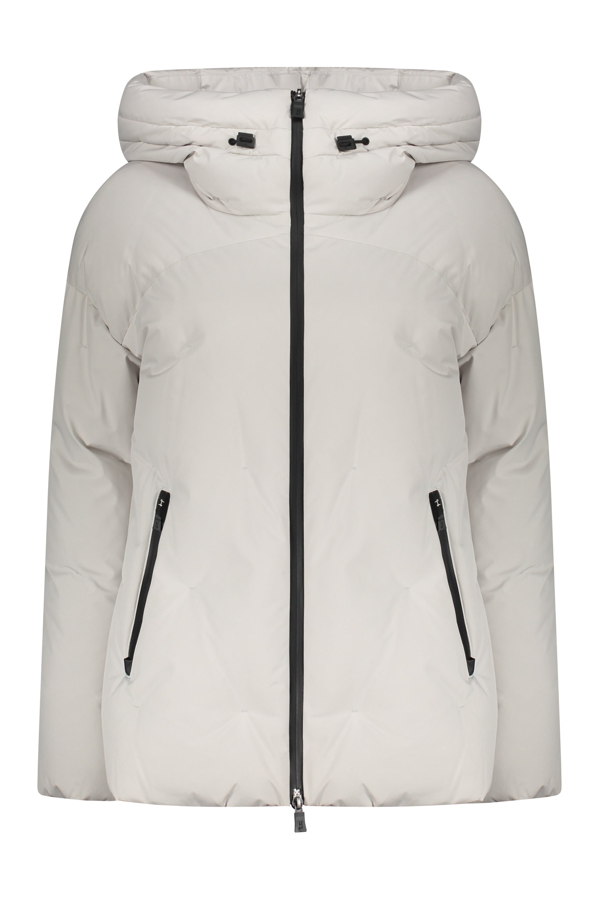 Laminar hooded full-zip down jacket