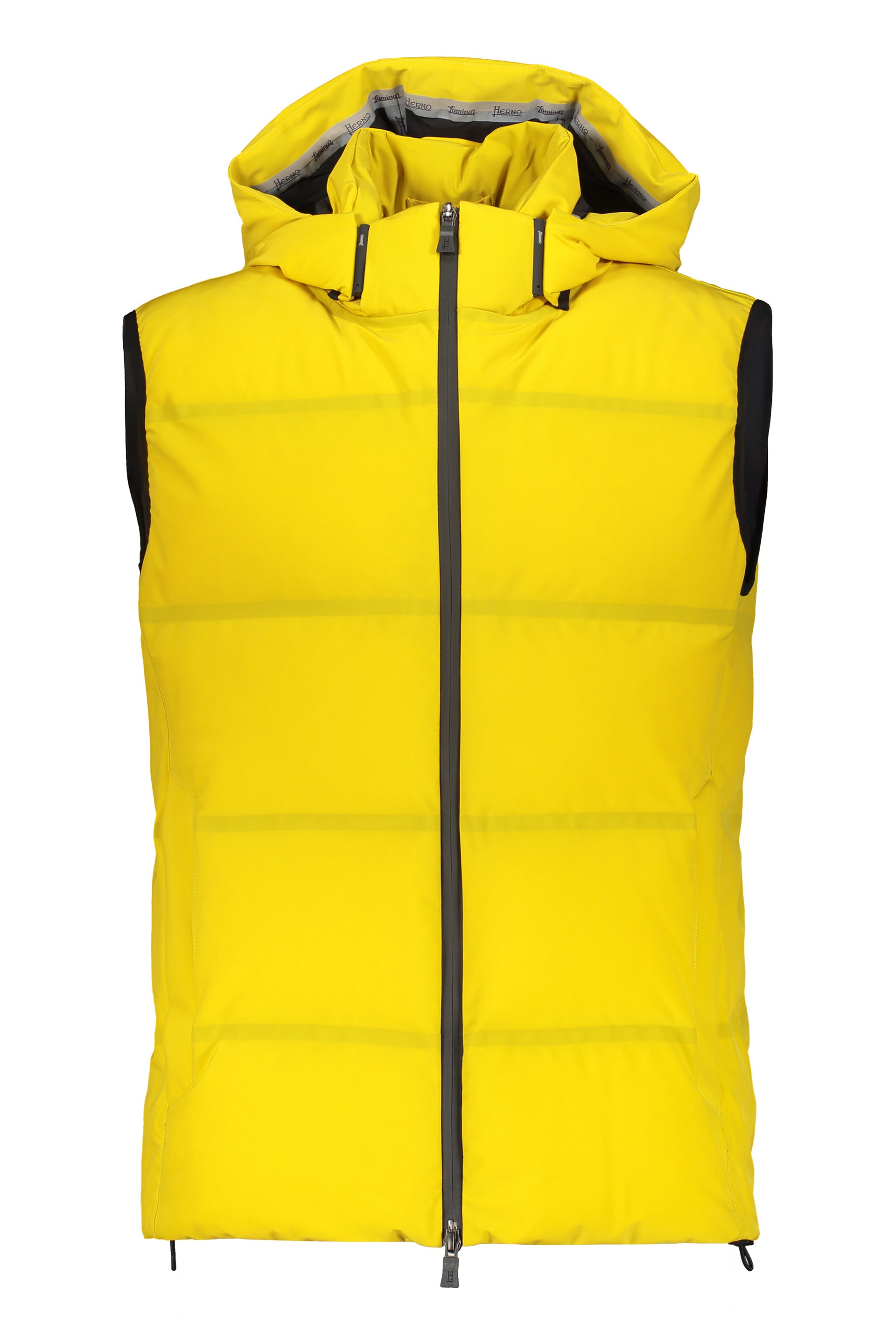 Yellow padded vest with hood