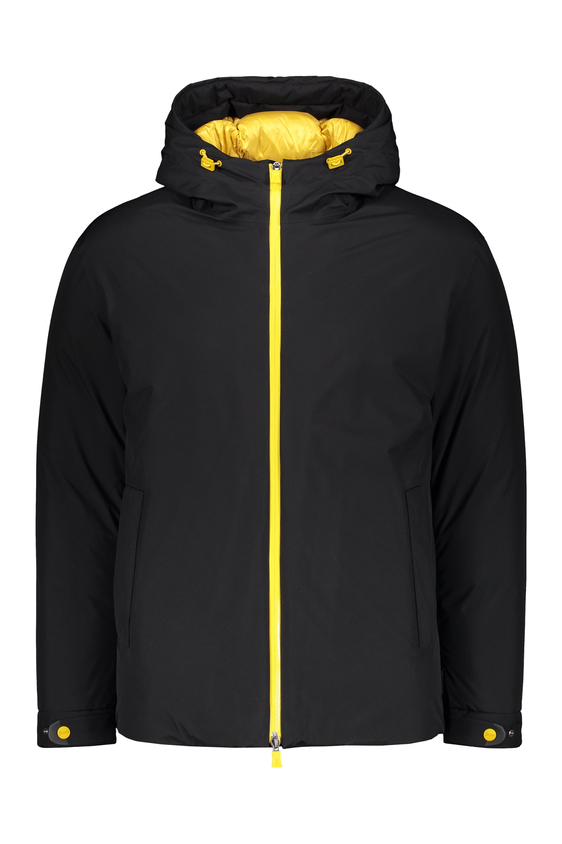 Laminar hooded down jacket