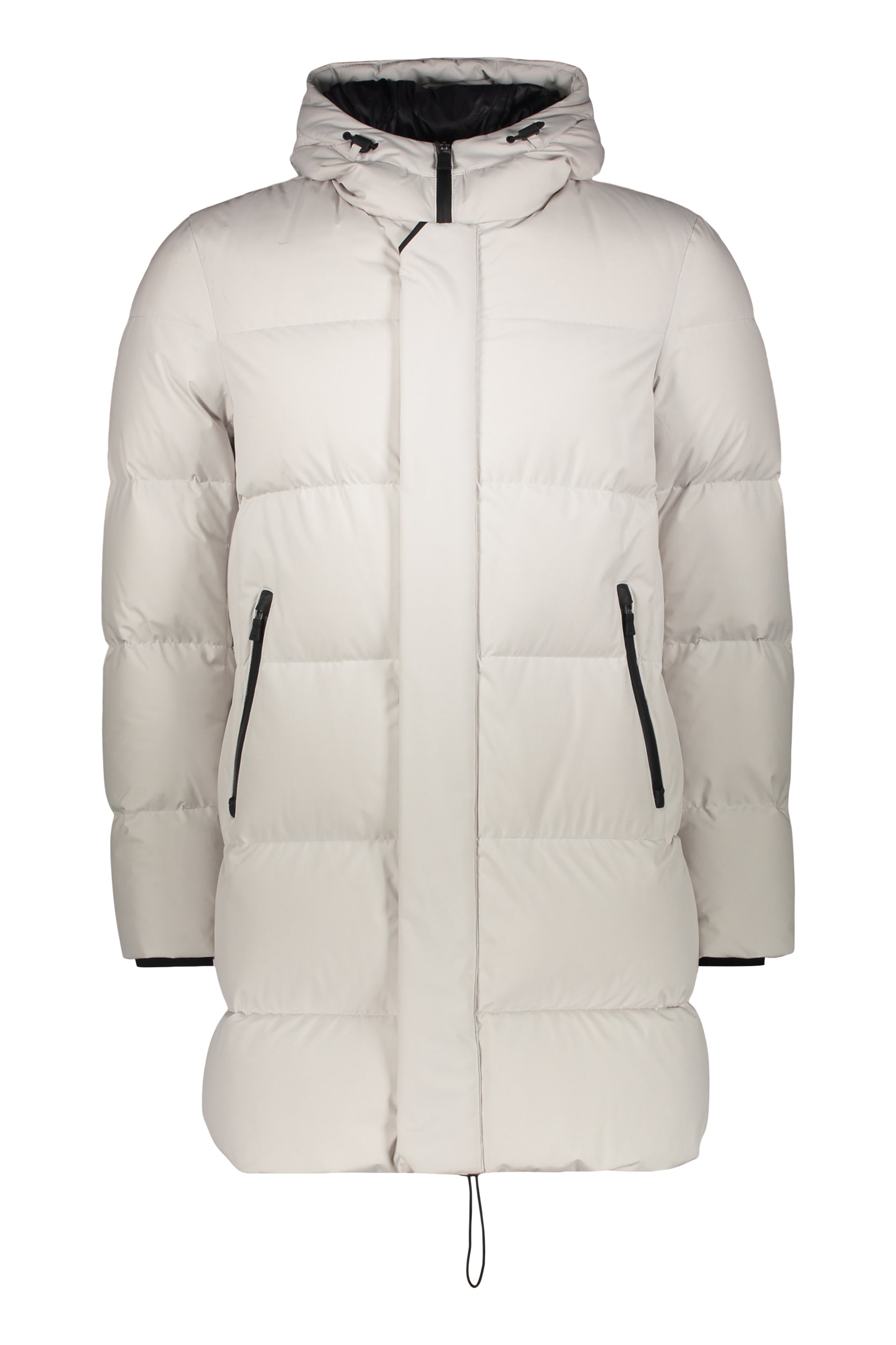 Zip and snap button fastening down jacket