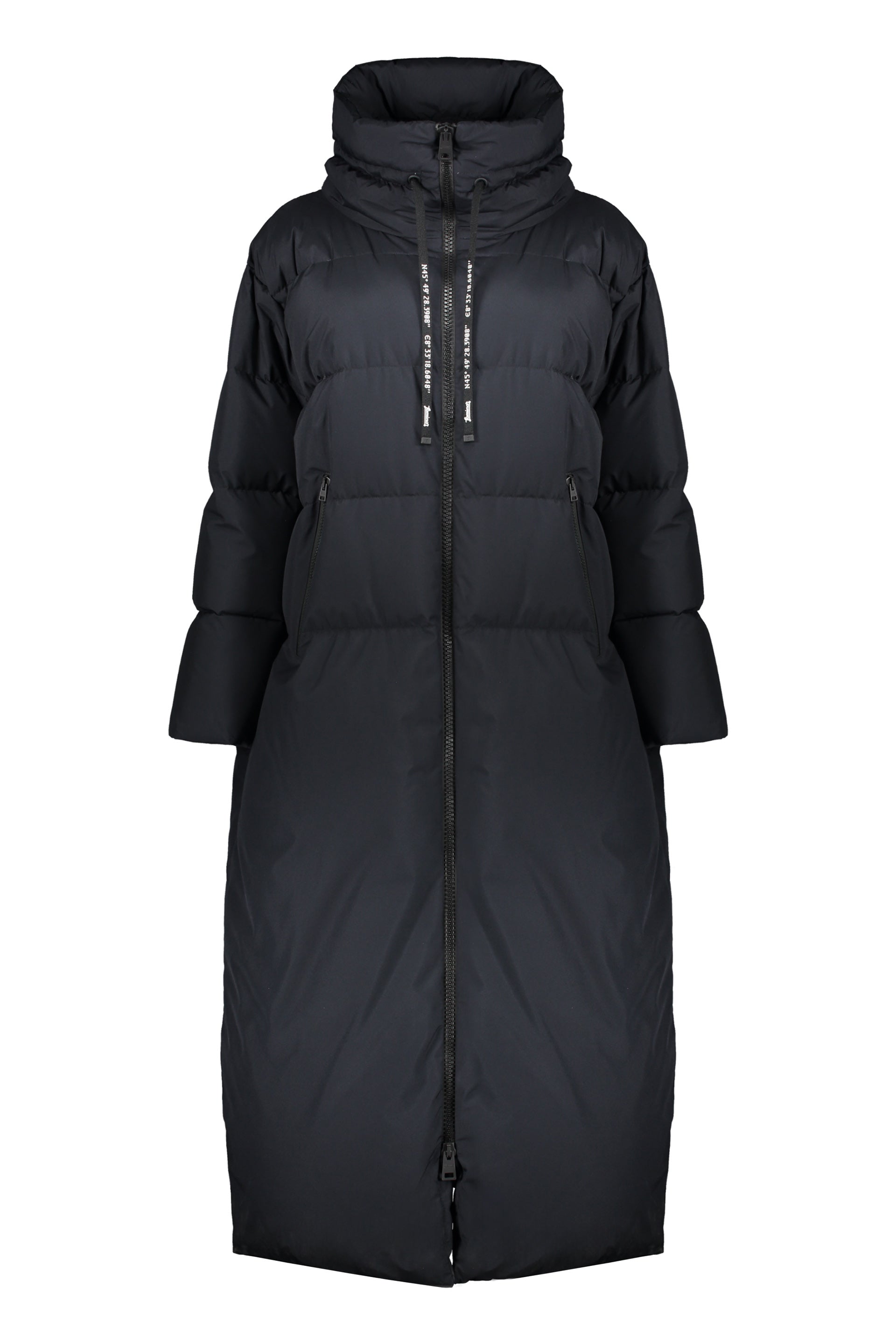 Black long down jacket with hood