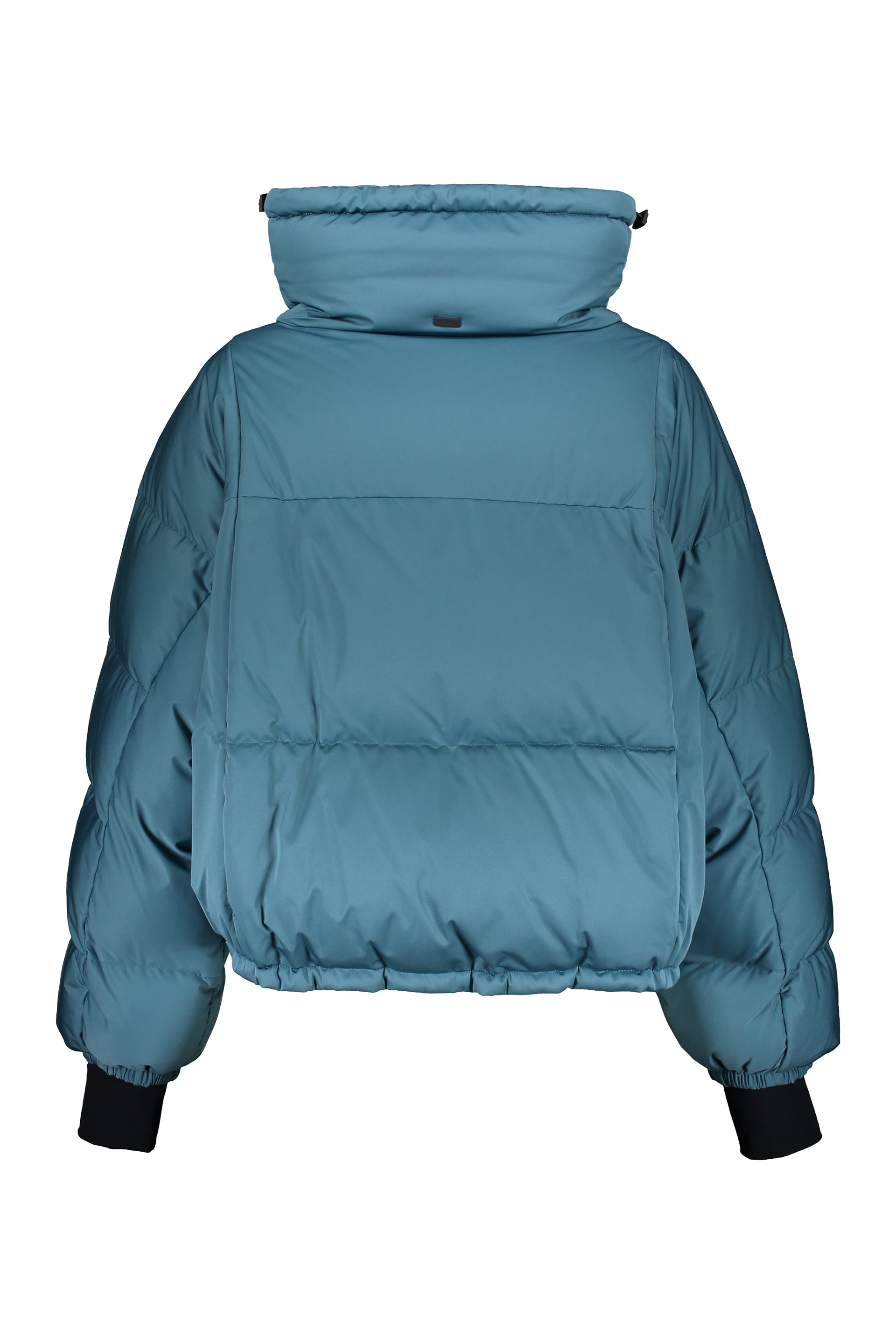 Blue down jacket with elegant hood