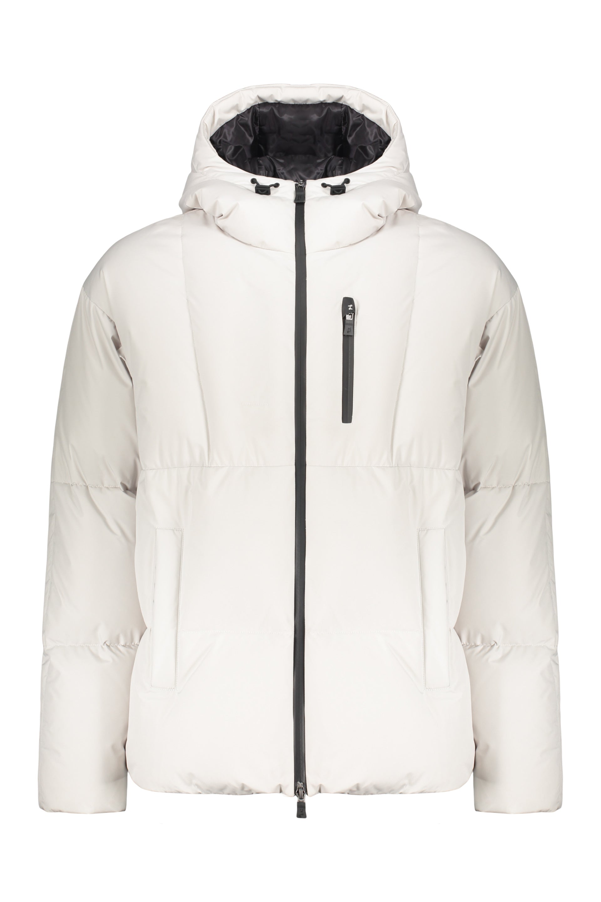 White padded jacket with trendy hood