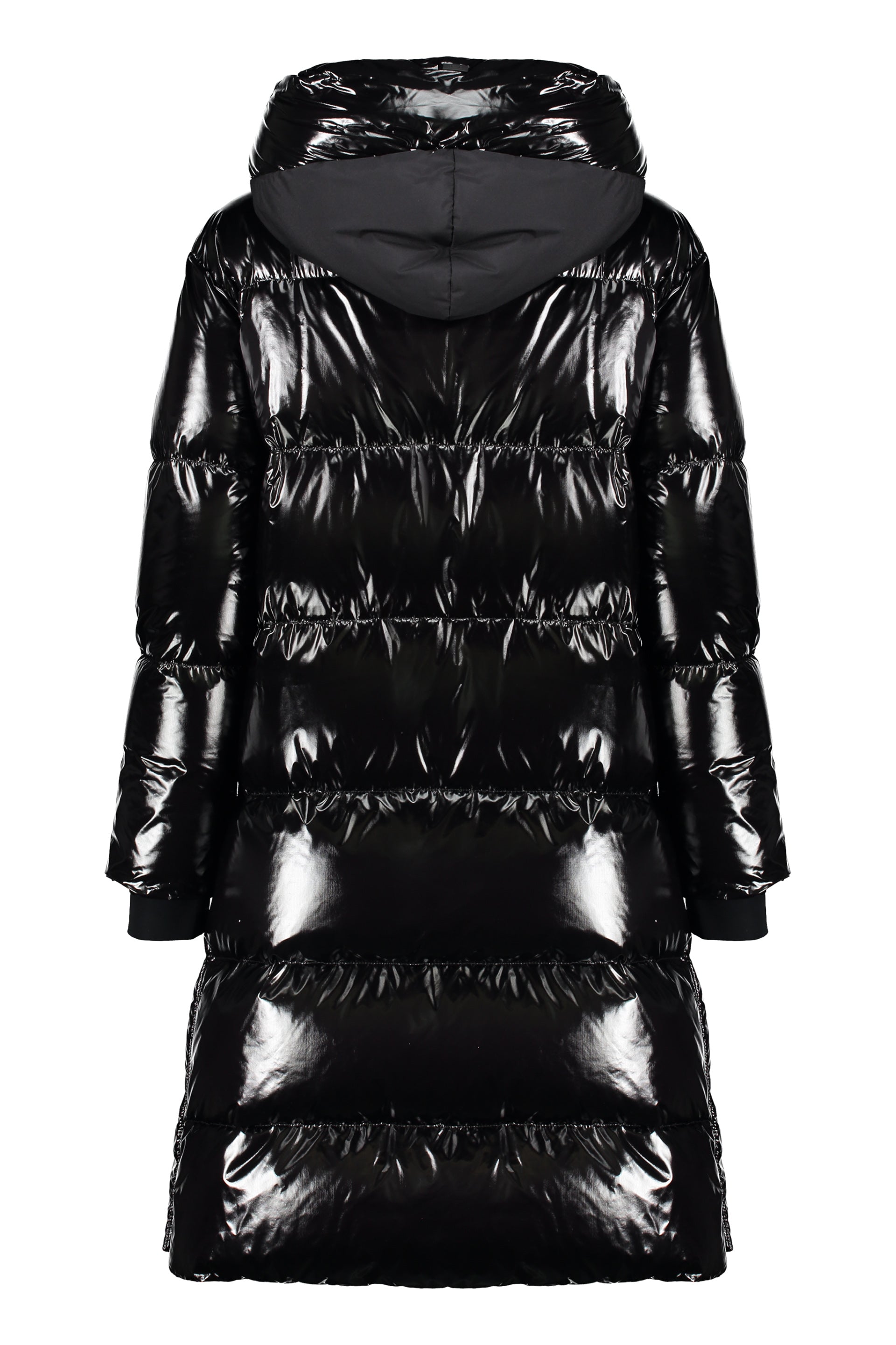 Elegant black padded winter long jacket