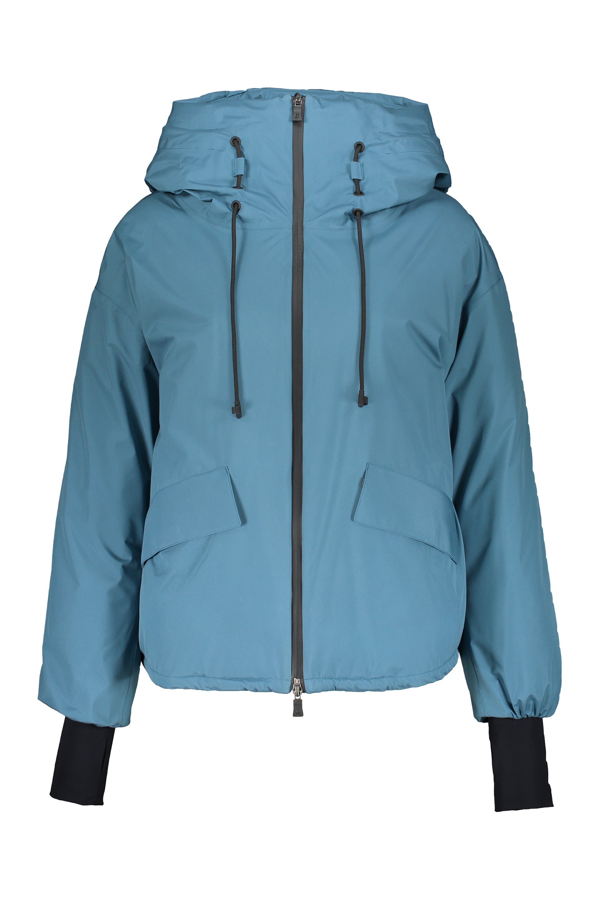 Modern down jacket with hood and zip