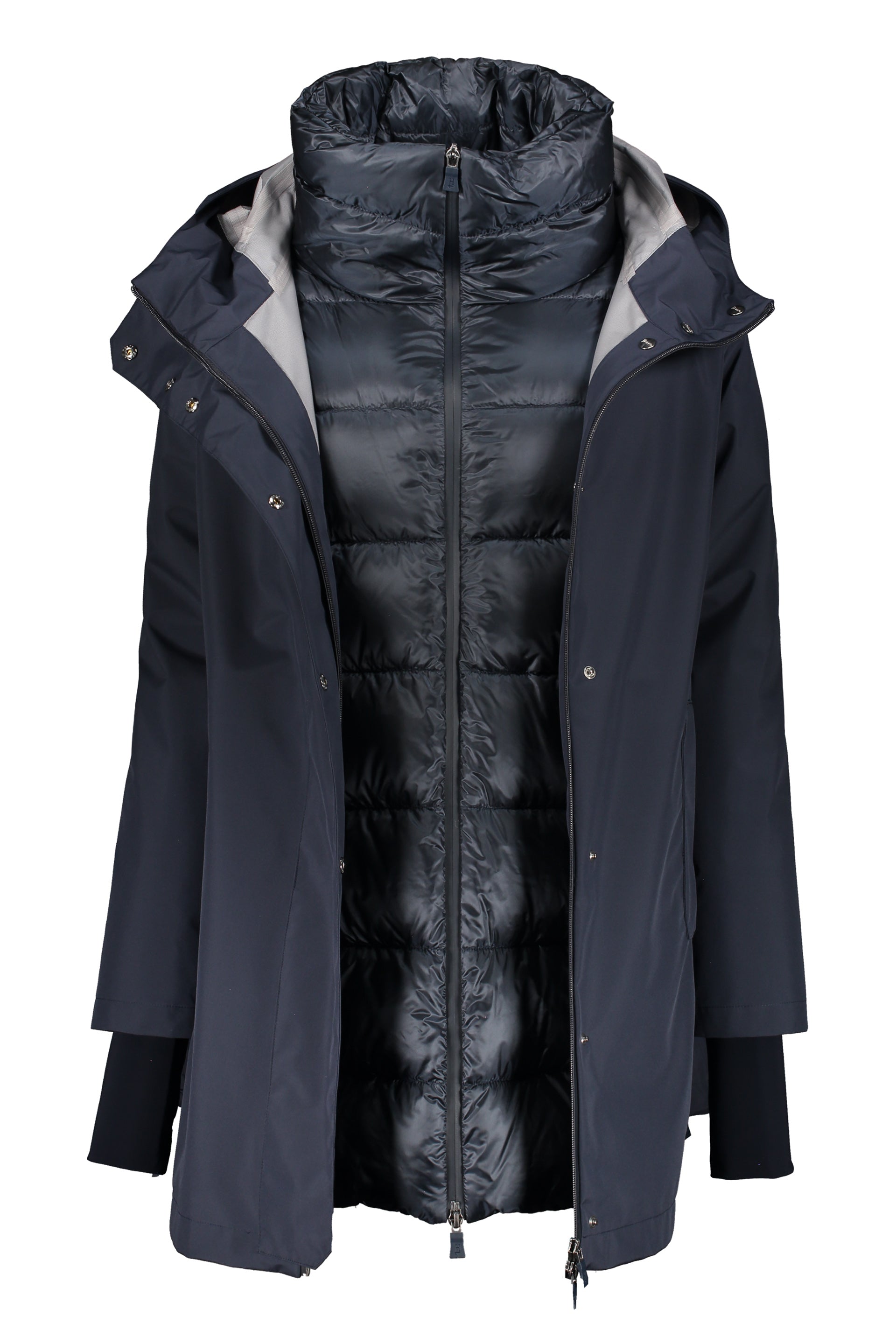 Dark blue winter jacket with hood