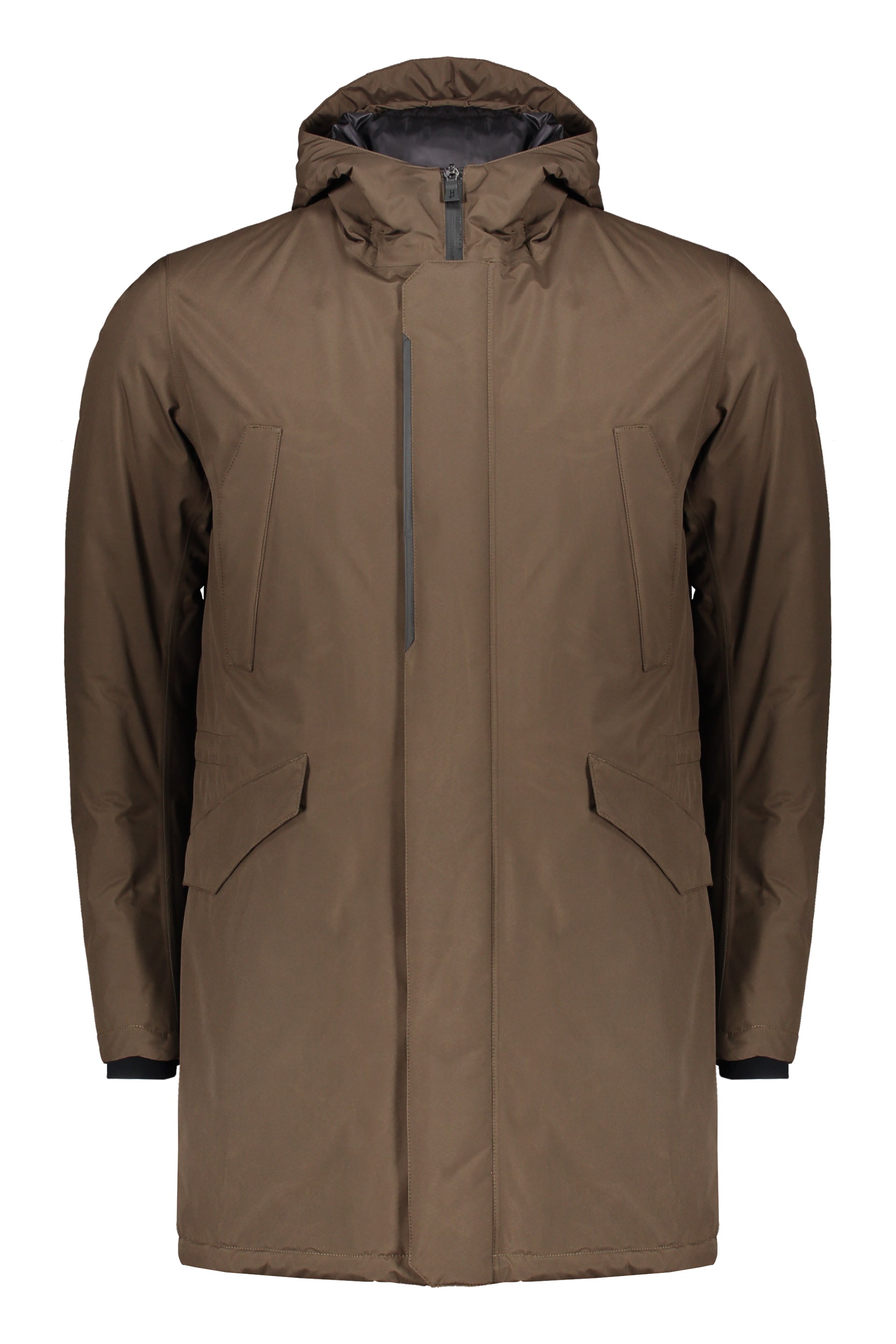 Technical fabric hooded jacket