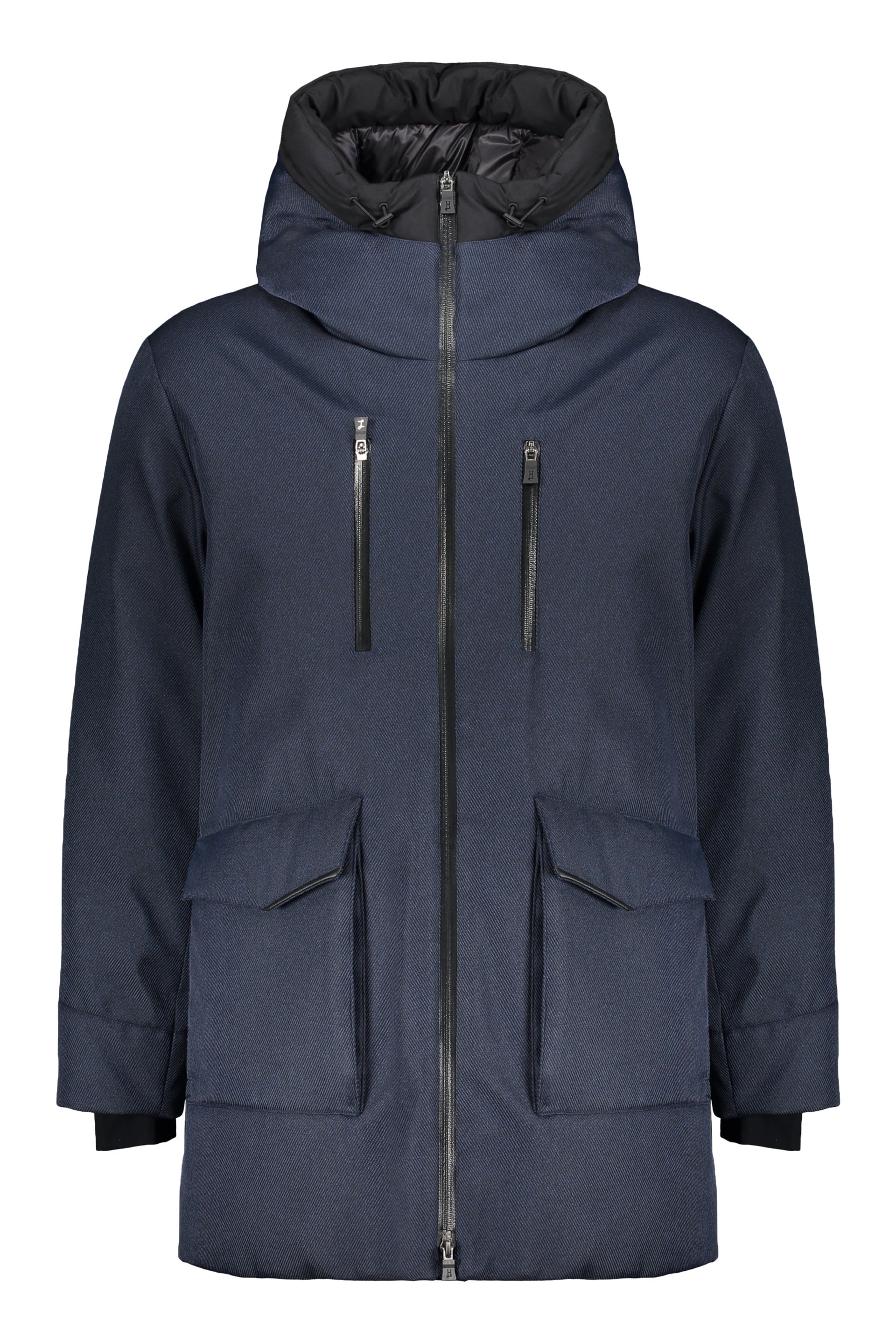 Long dark blue jacket with hood