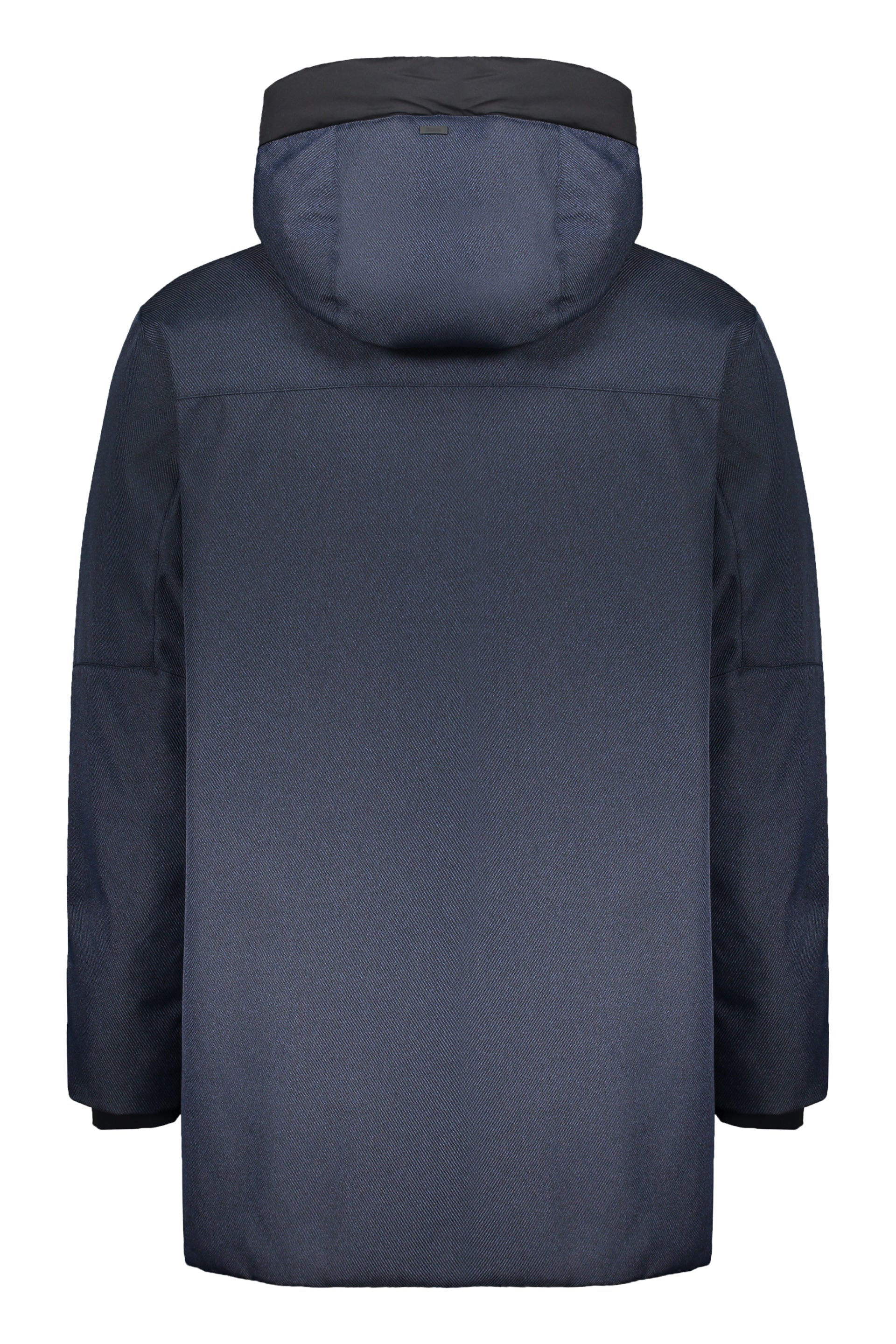 Long dark blue jacket with hood