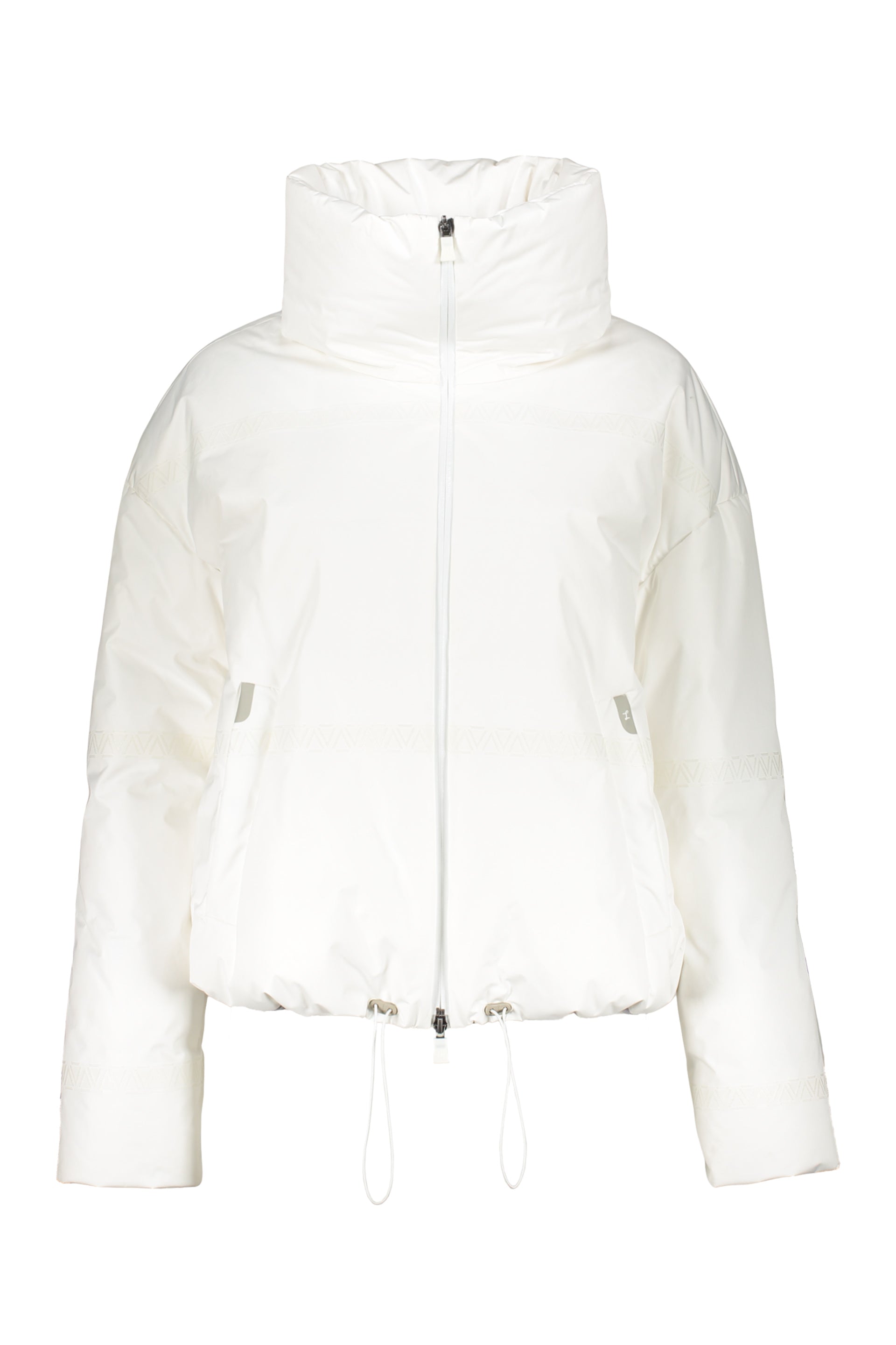 White elegant short down jacket with high collar