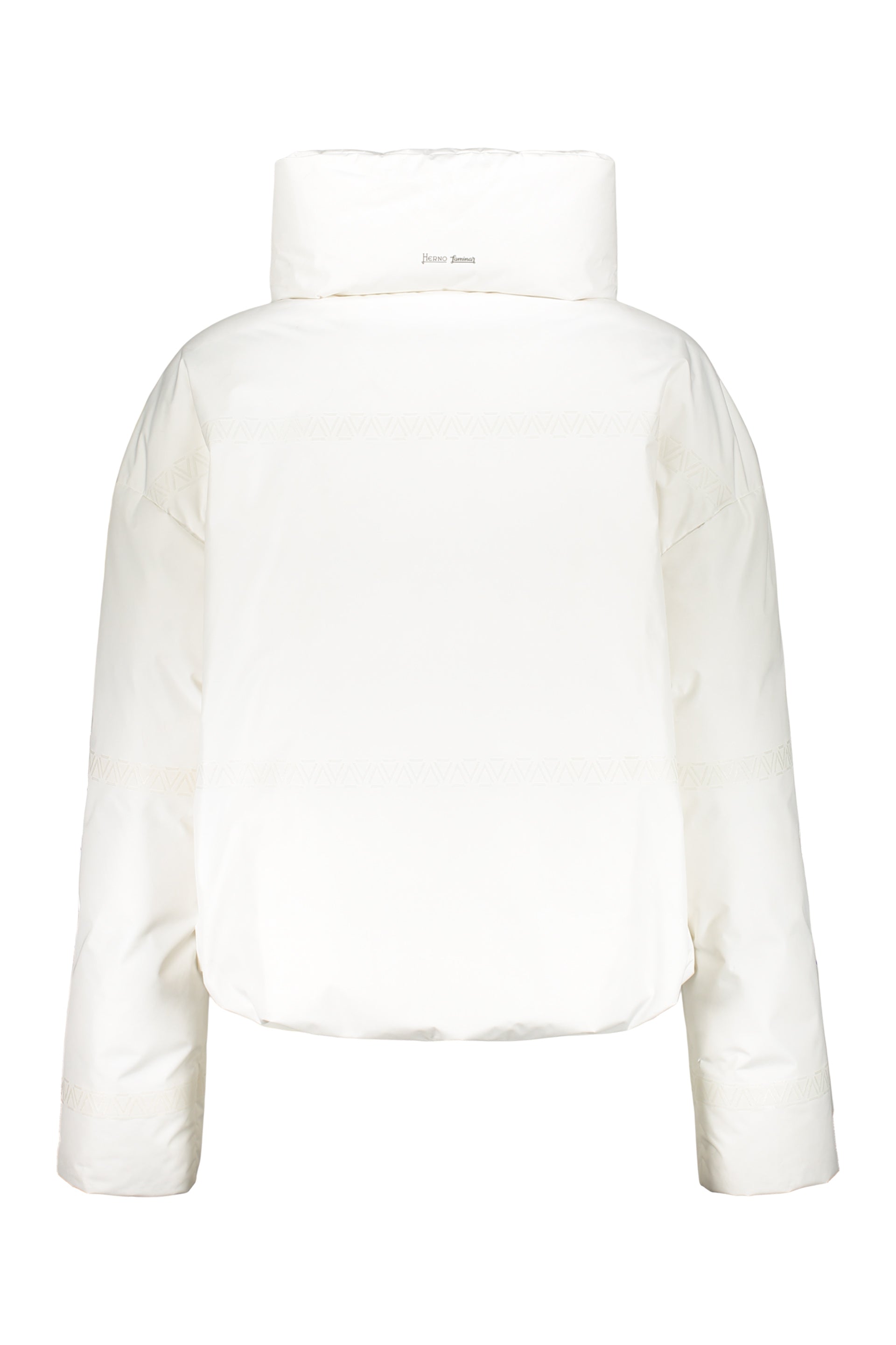 White elegant short down jacket with high collar