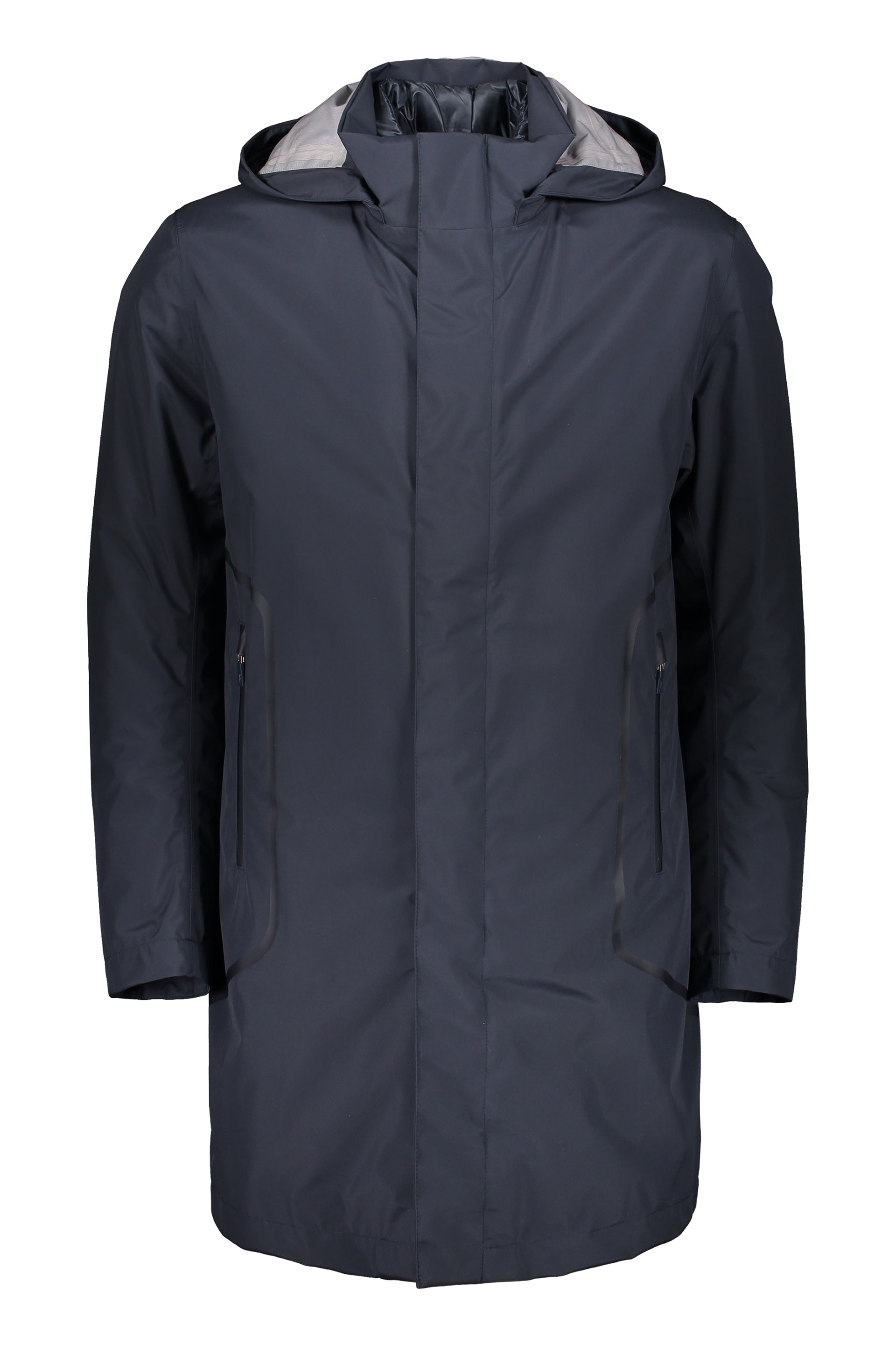 Blue waterproof jacket with hood