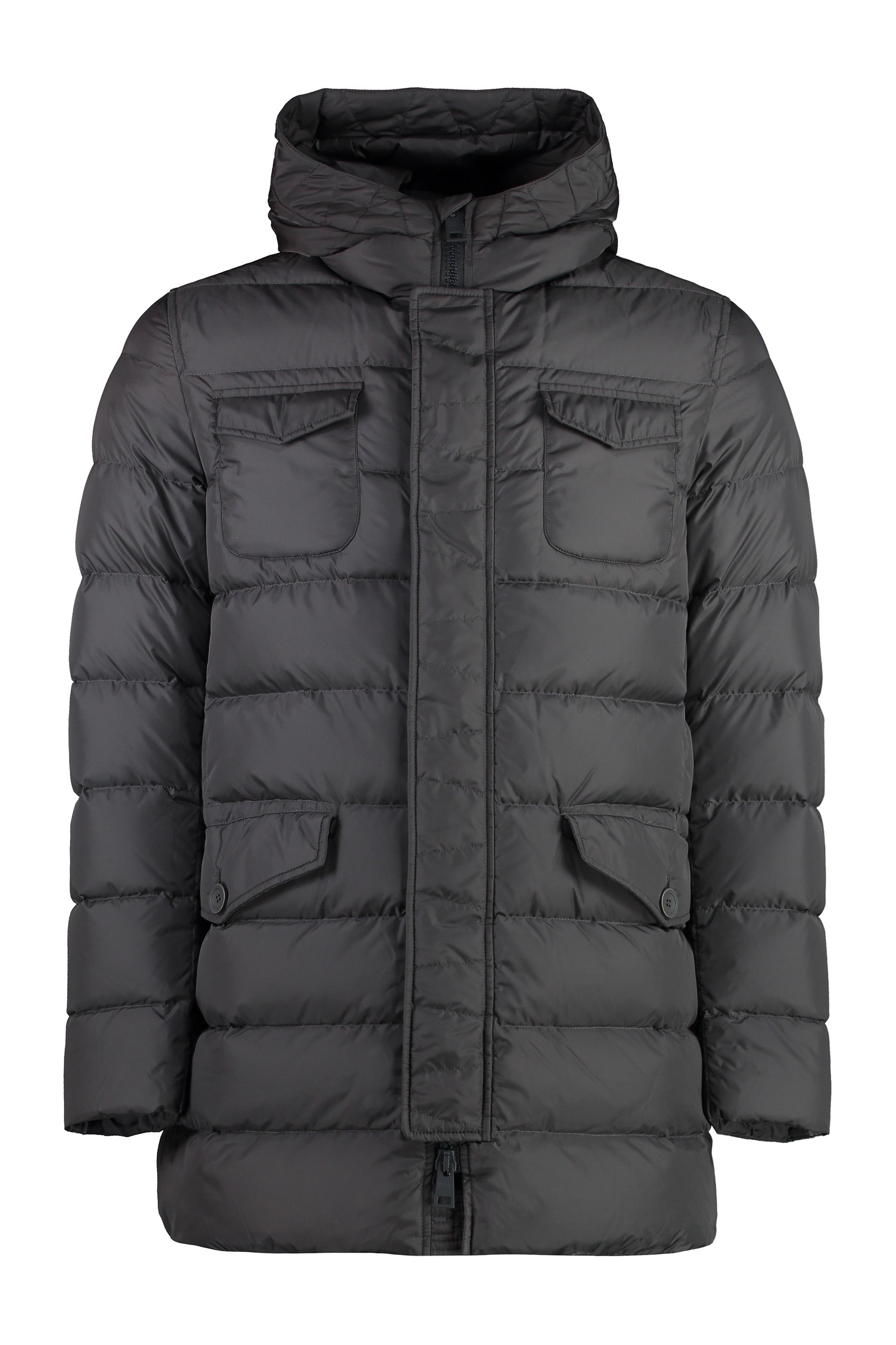 Hooded nylon down jacket