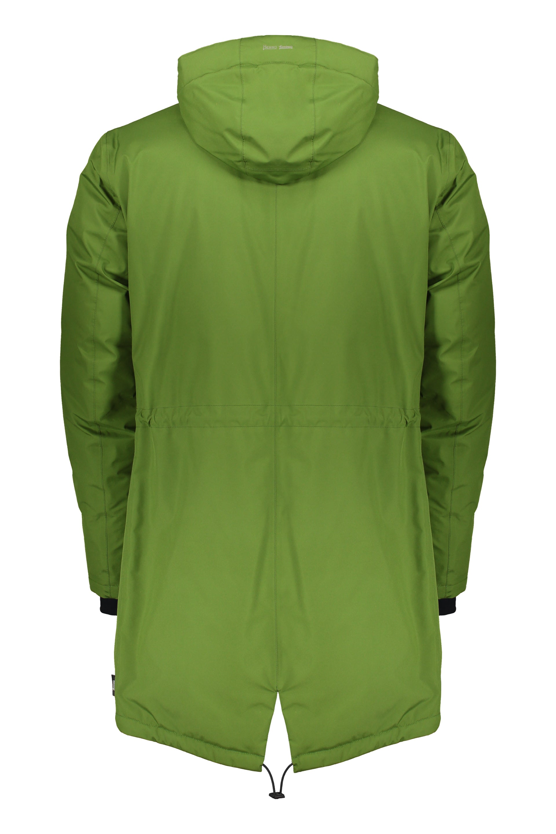 Green jacket with adjustable hood