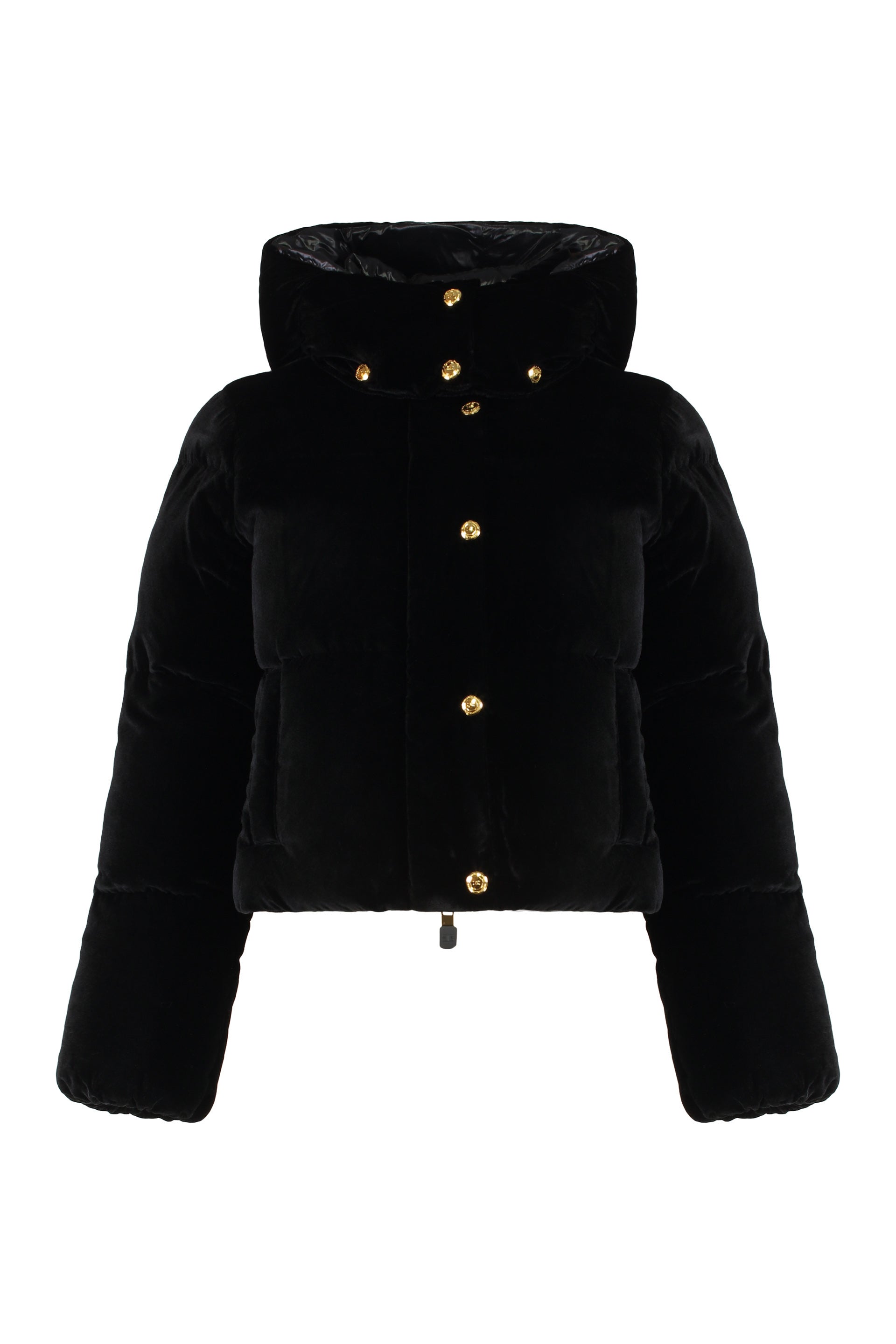 Puffer jacket in velvet with hood