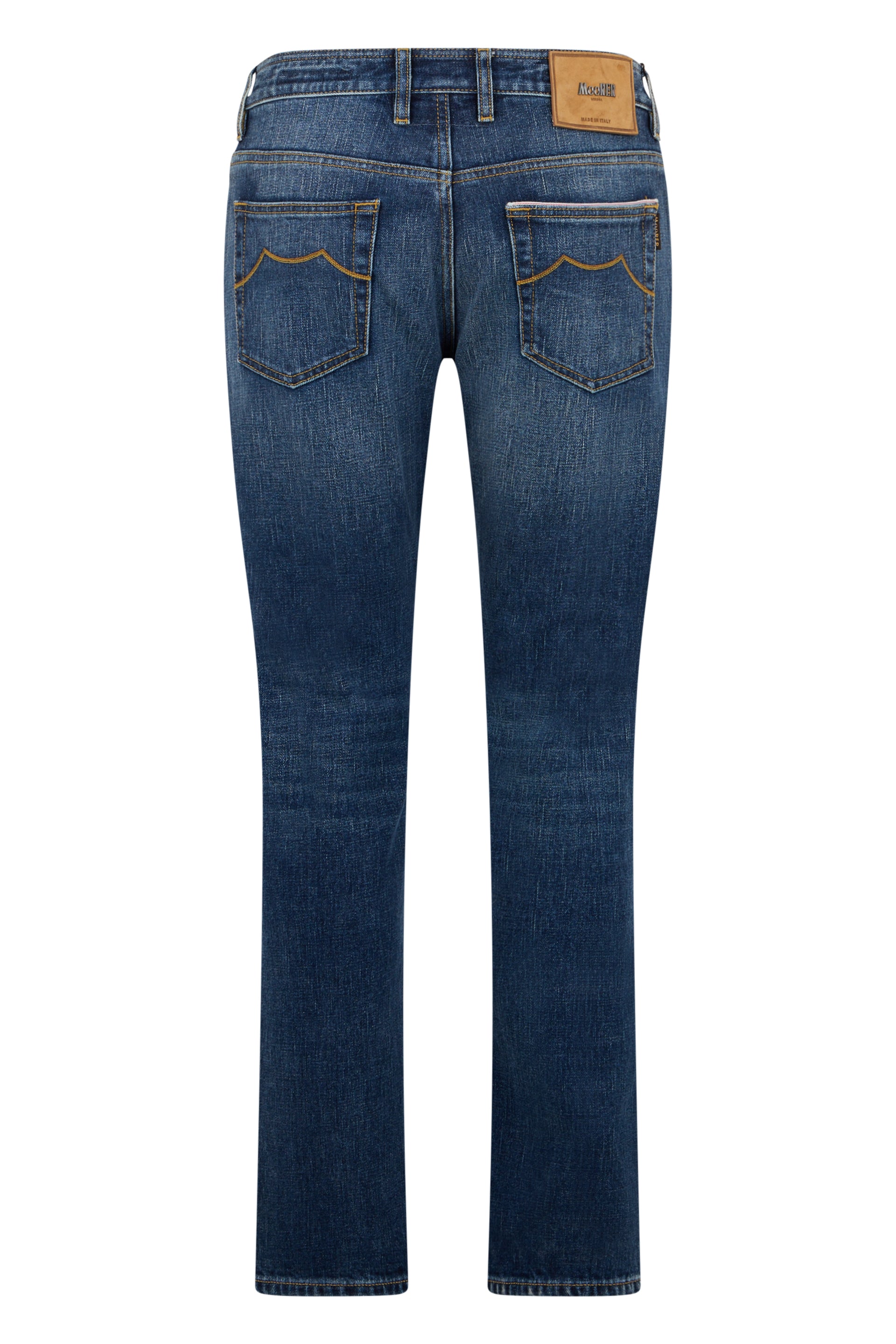 Dark blue denim pants with flared leg