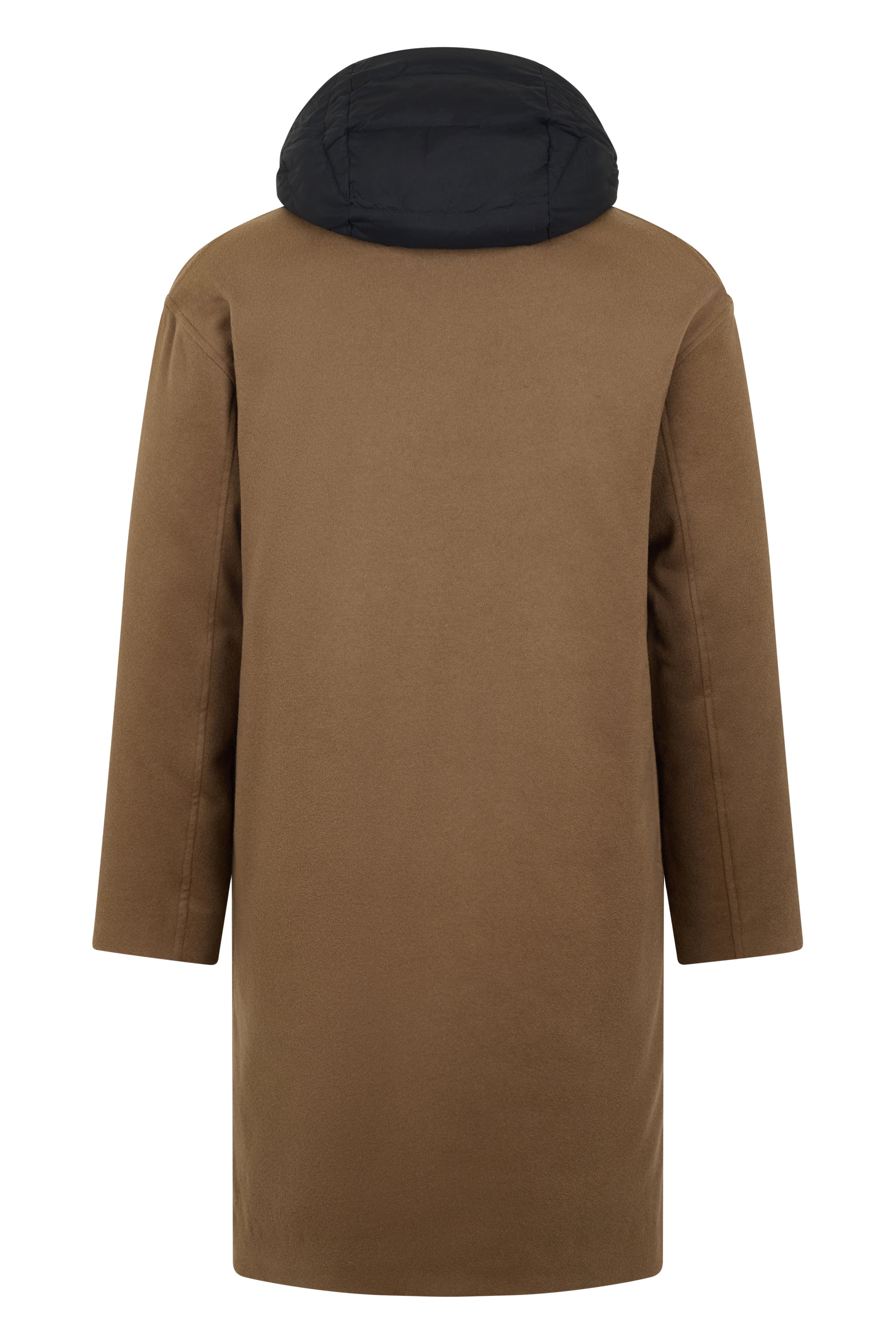 Elegant long brown jacket with hood