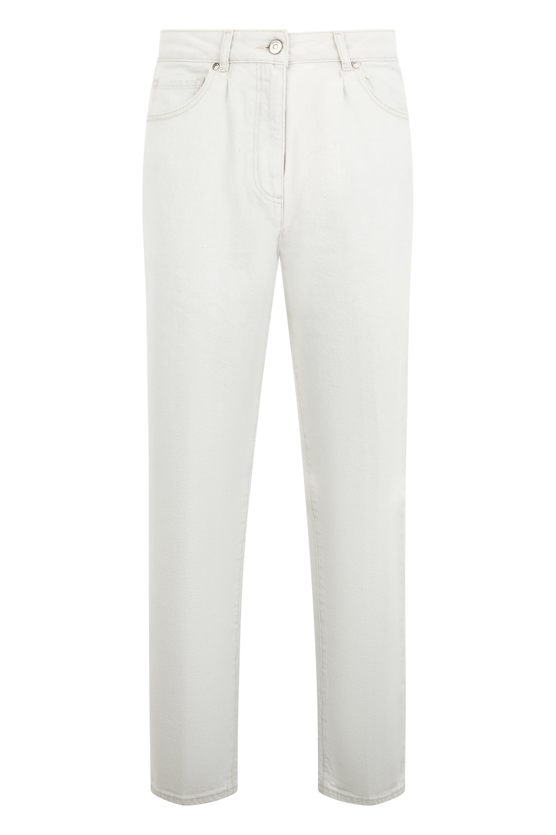 White jeans with a casual and versatile design.