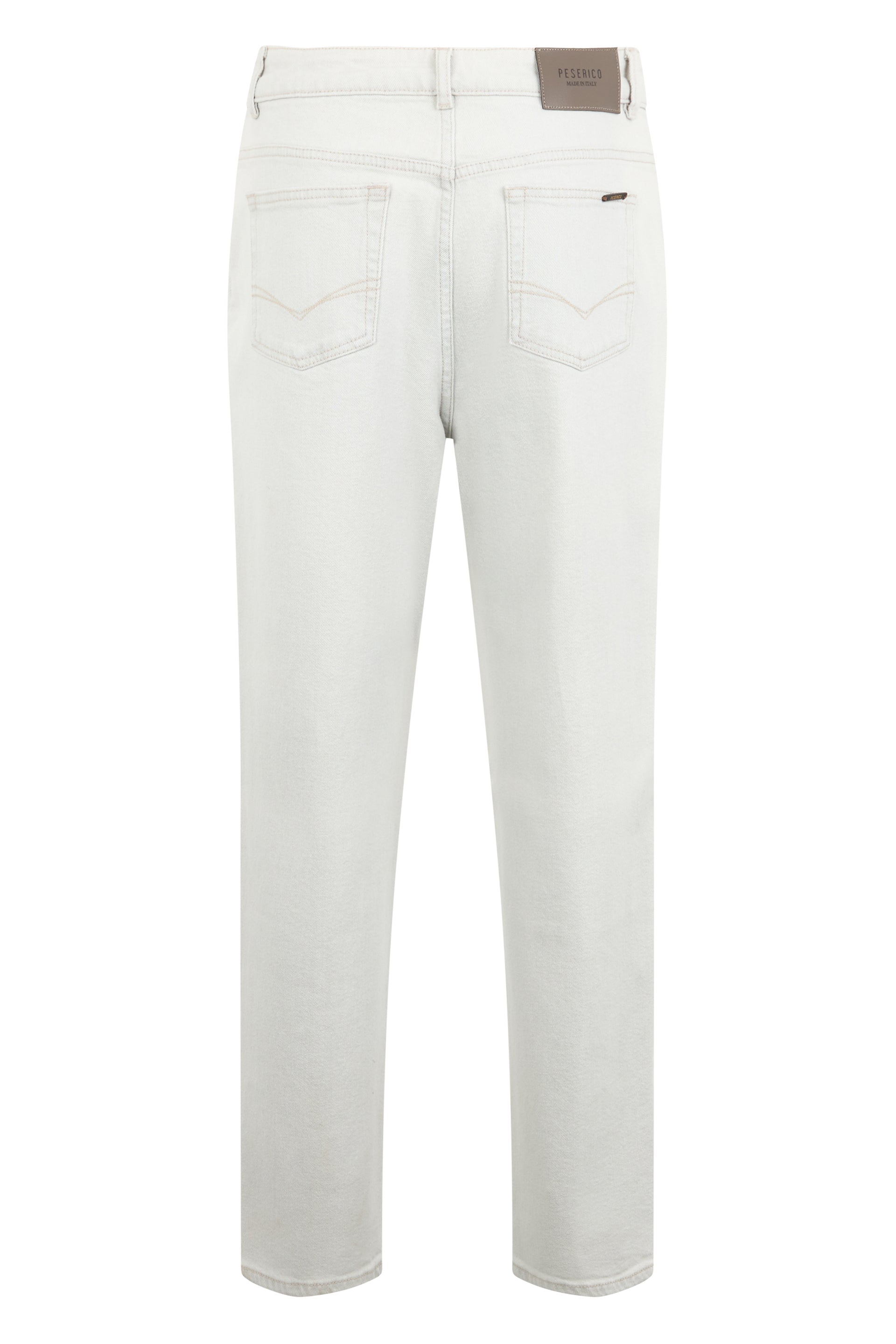 White jeans with a casual and versatile design.