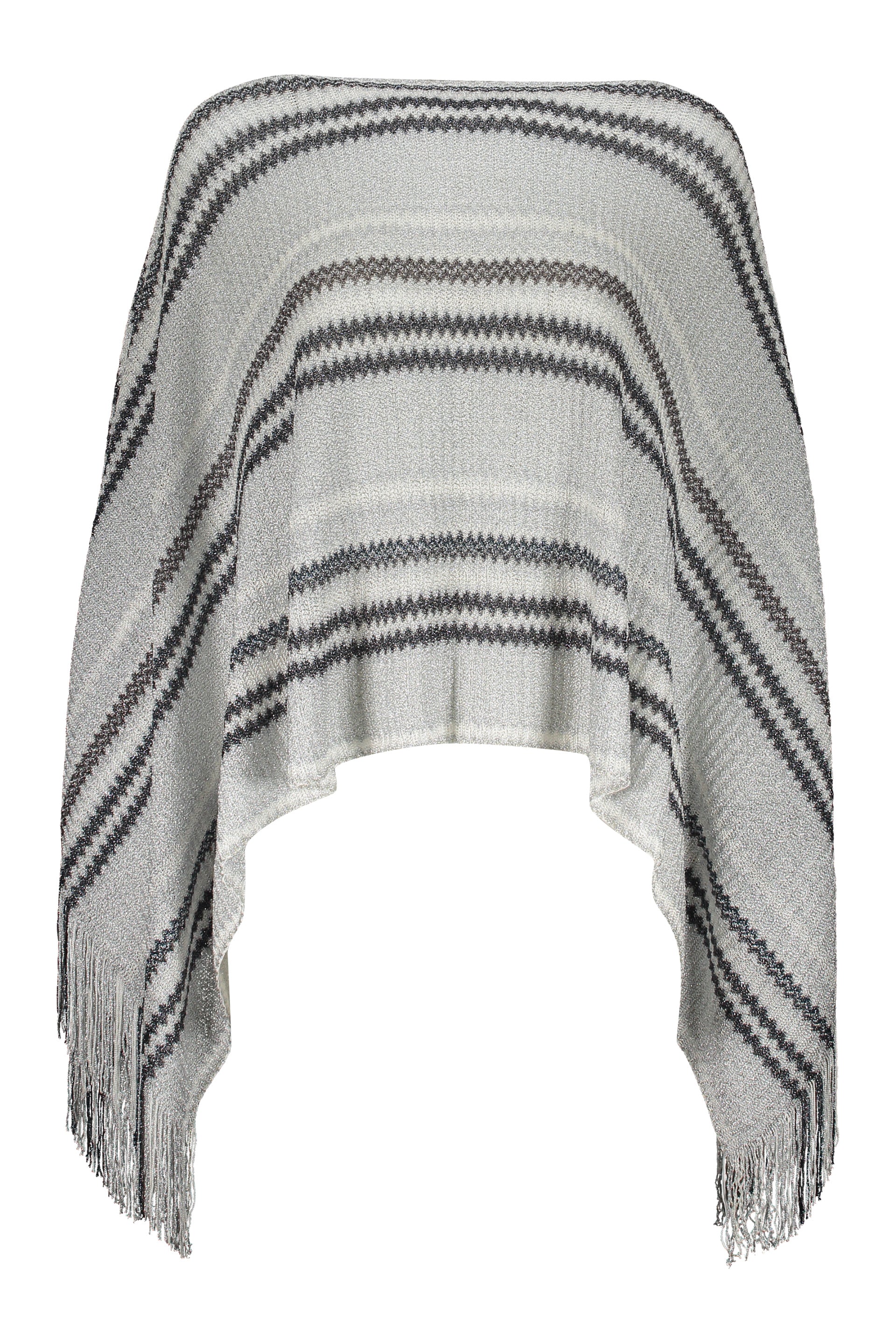 Fringed knit poncho