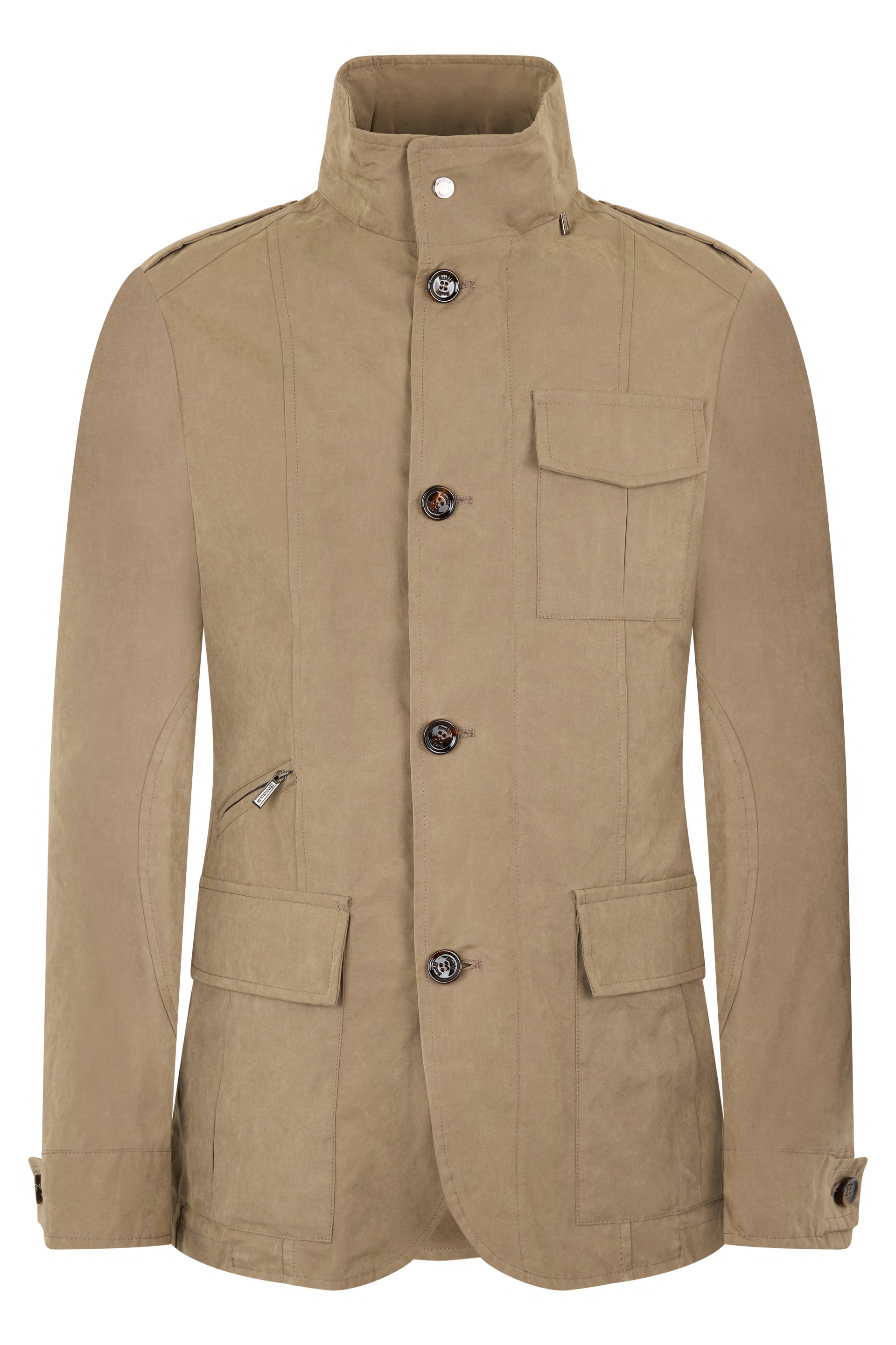 Beige jacket resistant with pockets and high collar