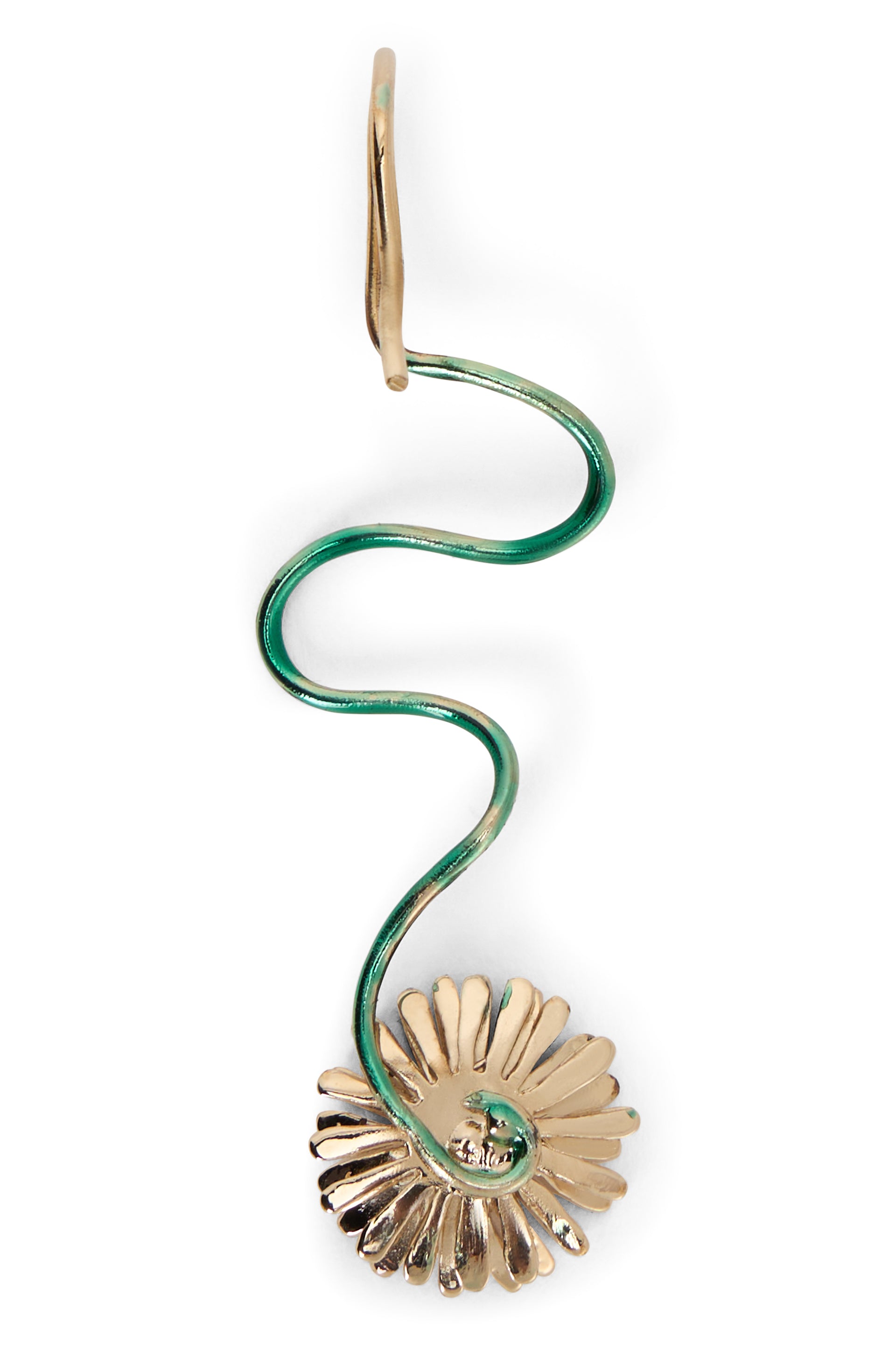 Circular gold-colored pendant elegant with flower.