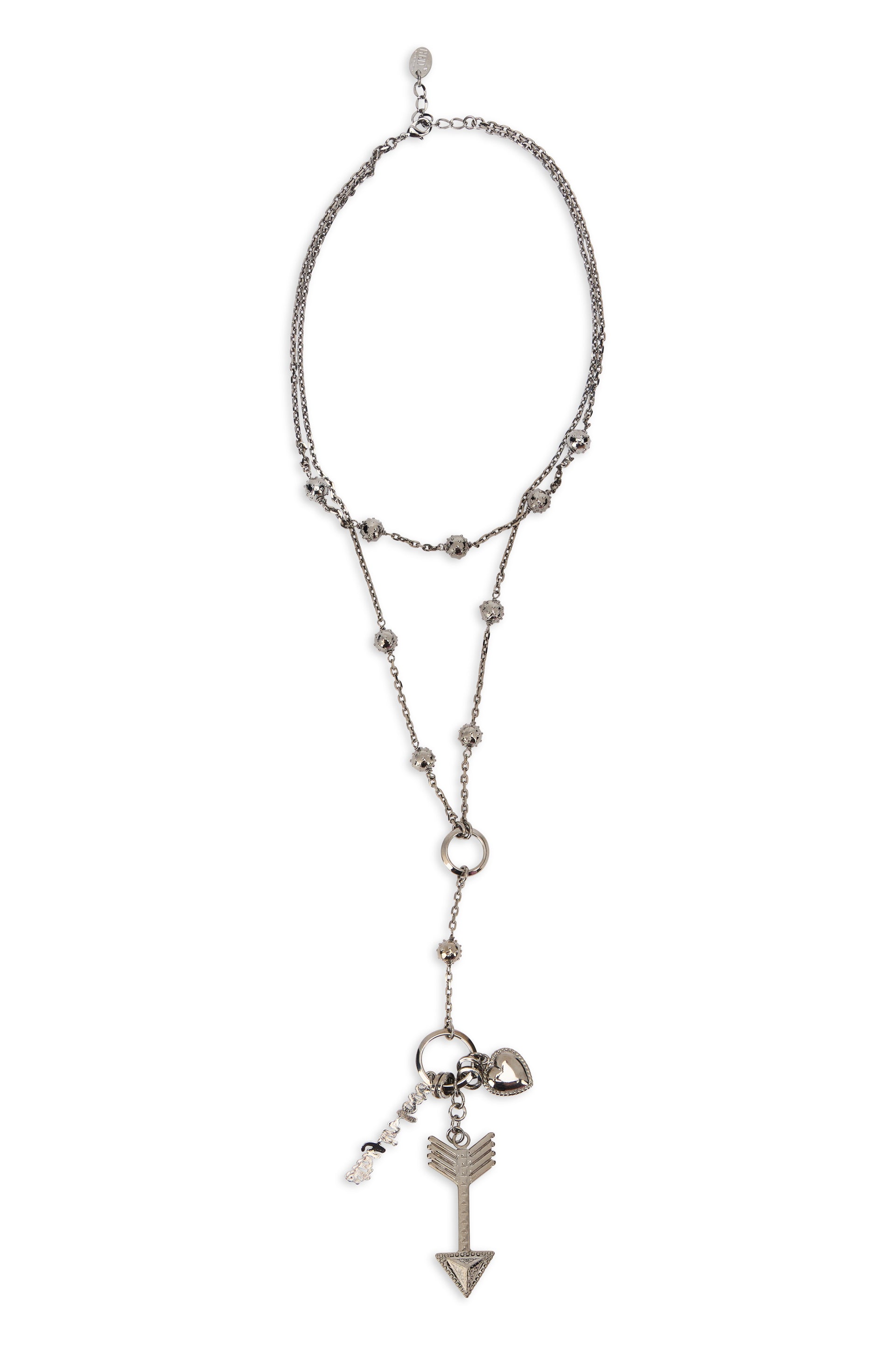 Elegant silver necklace with a pendant in the shape of an arrow.