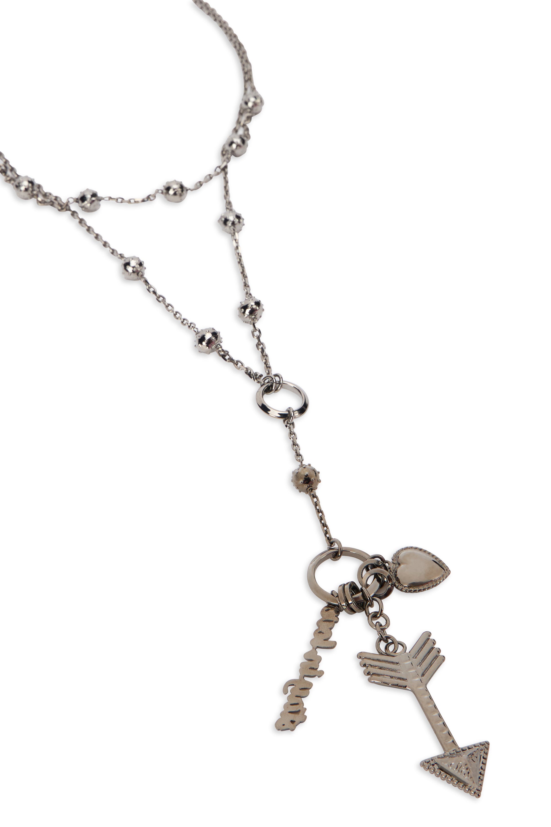 Elegant silver necklace with a pendant in the shape of an arrow.