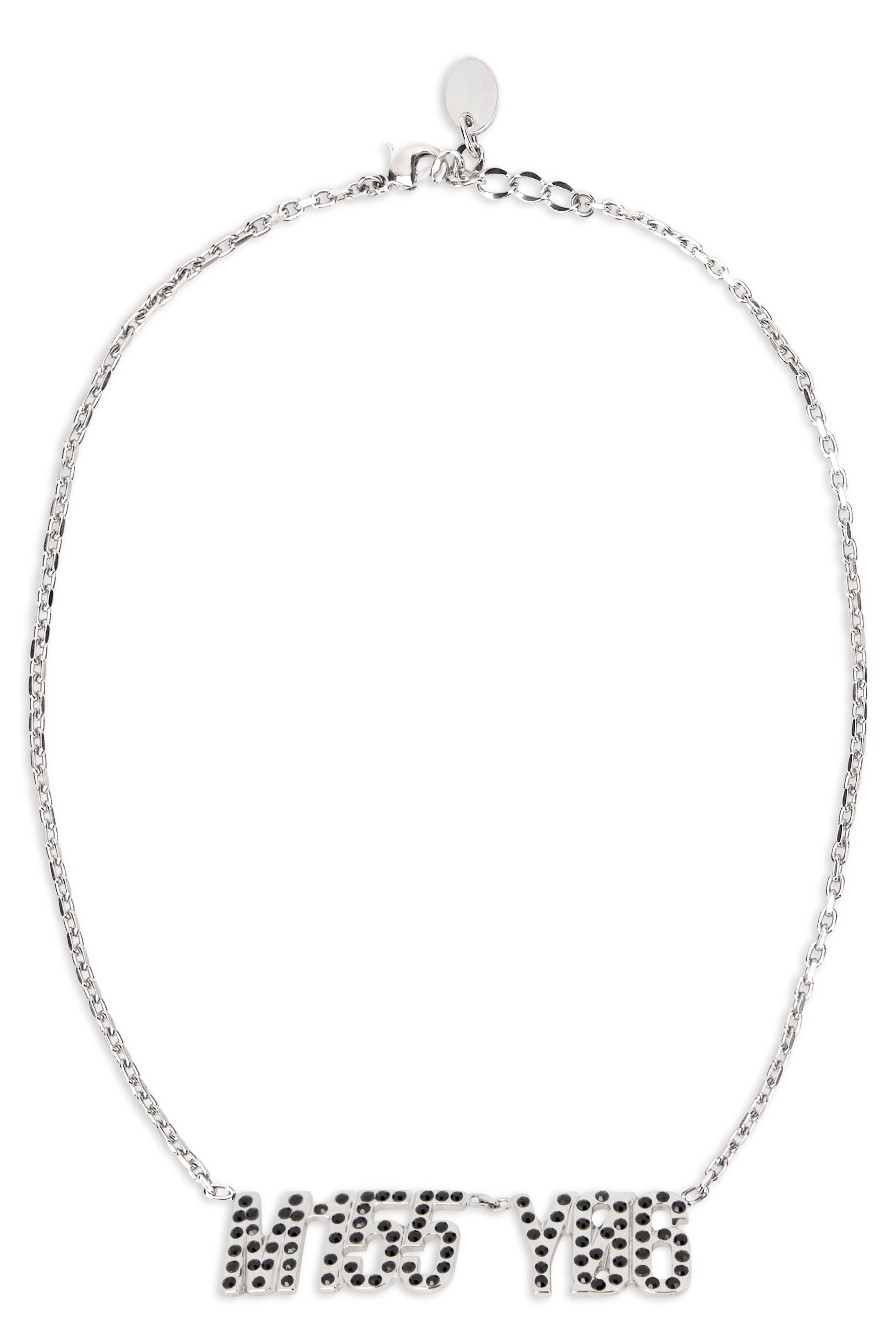 Elegant silver colored necklace with pendant.