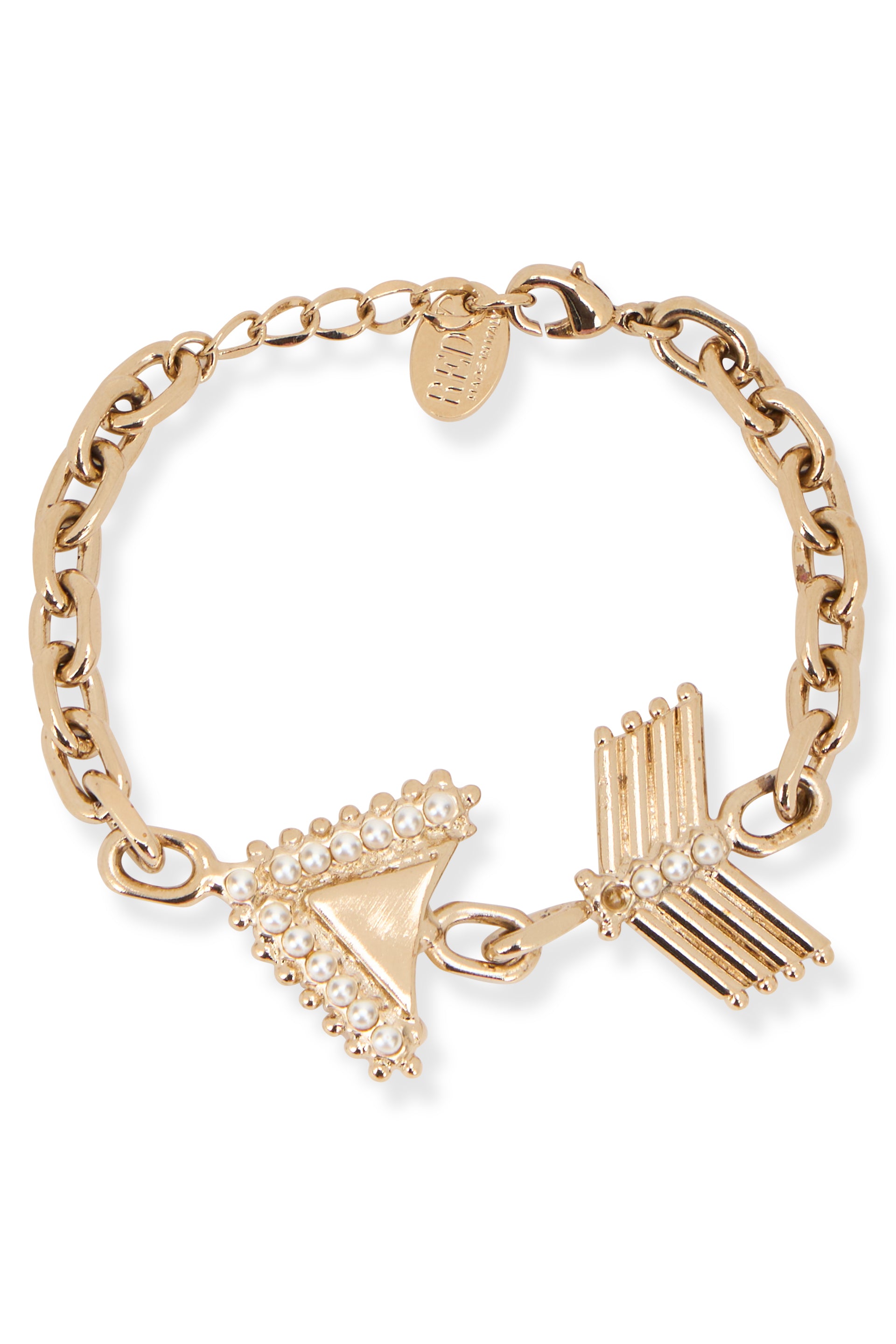 Gold bracelet with elegant decorative arrows.