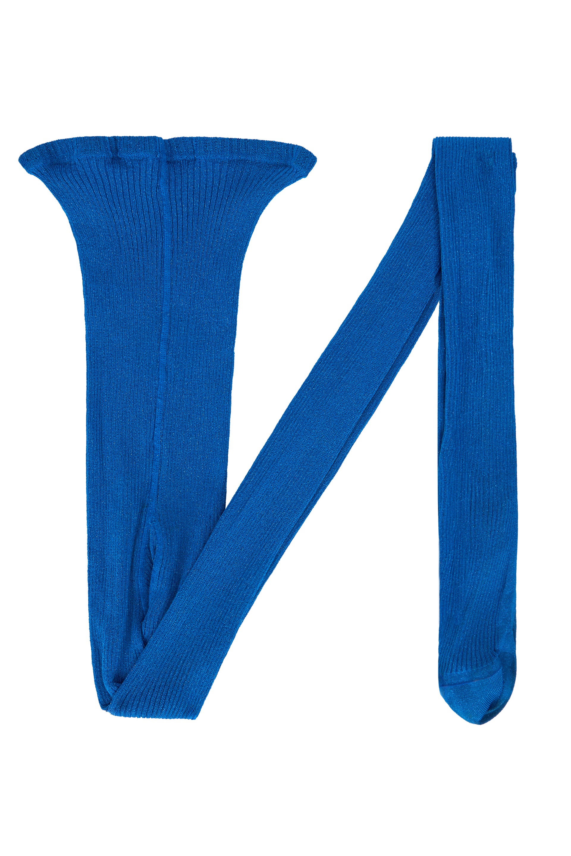 Blue tights with shiny details.