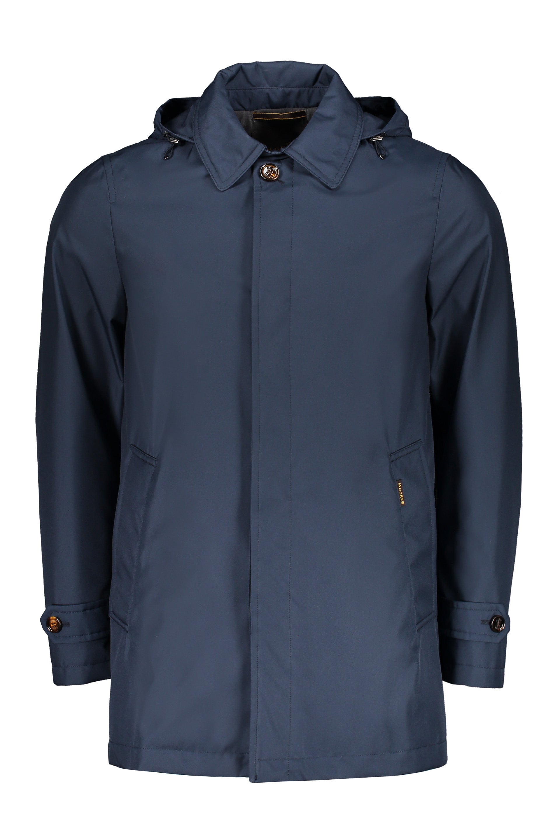 Blue waterproof jacket with adjustable hood