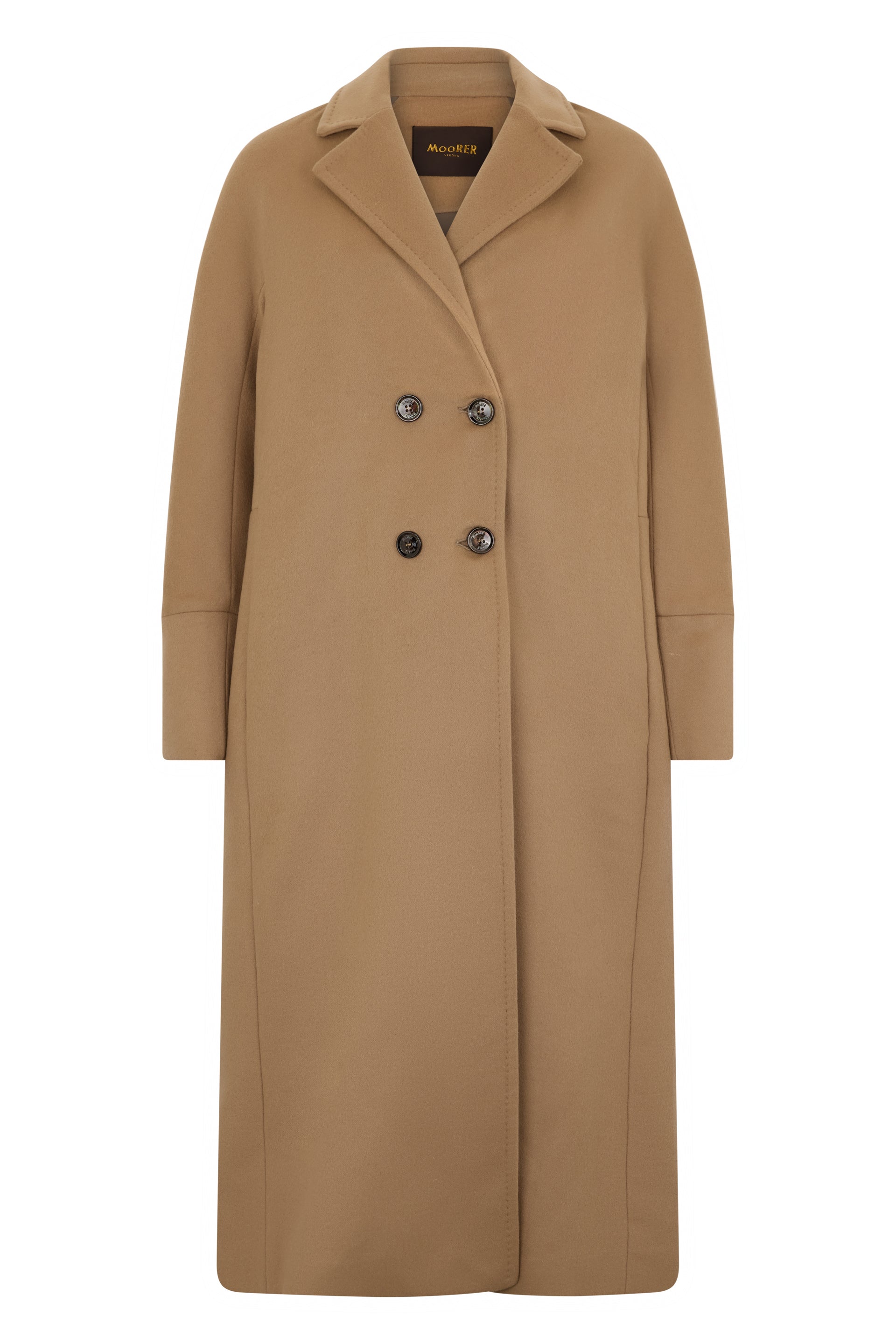 Elegant camel coat with double-breasted closure