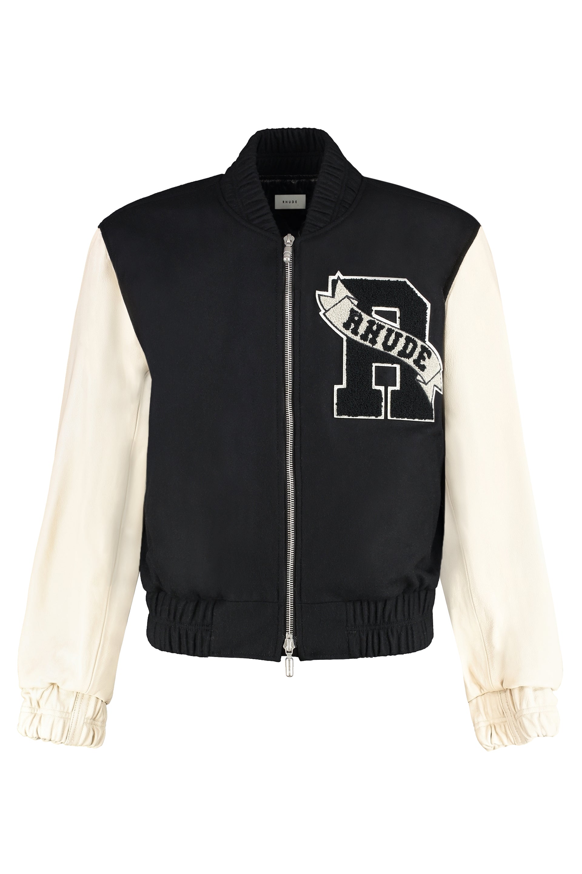 Leather sleeves bomber jacket