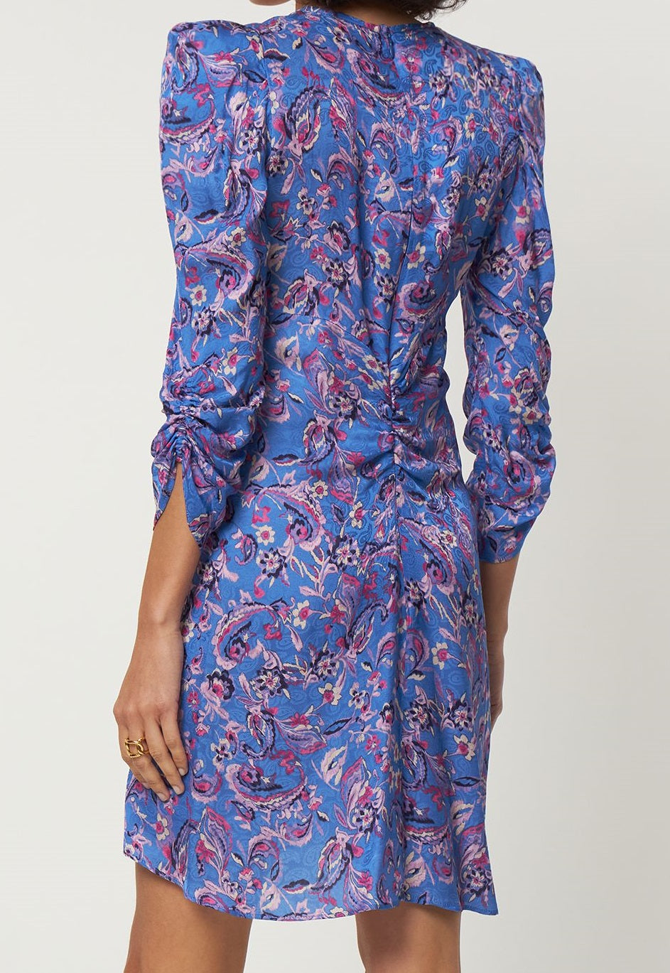 Elegant floral dress in blue and purple