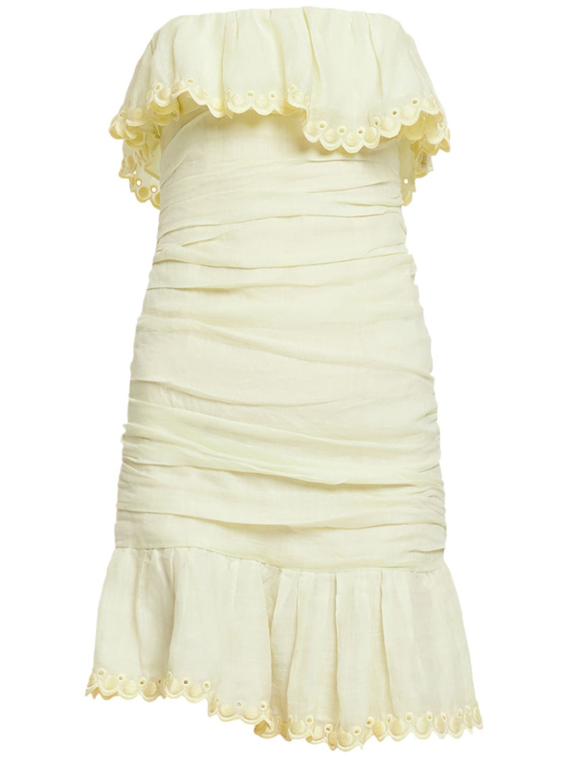Ivory short off-the-shoulder dress with ruffles