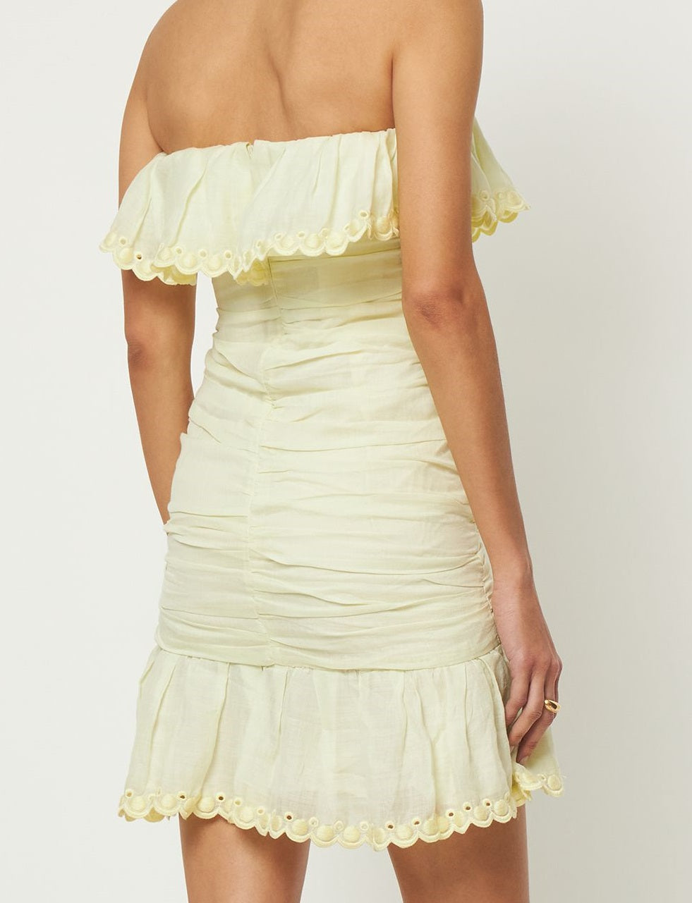 Ivory short off-the-shoulder dress with ruffles