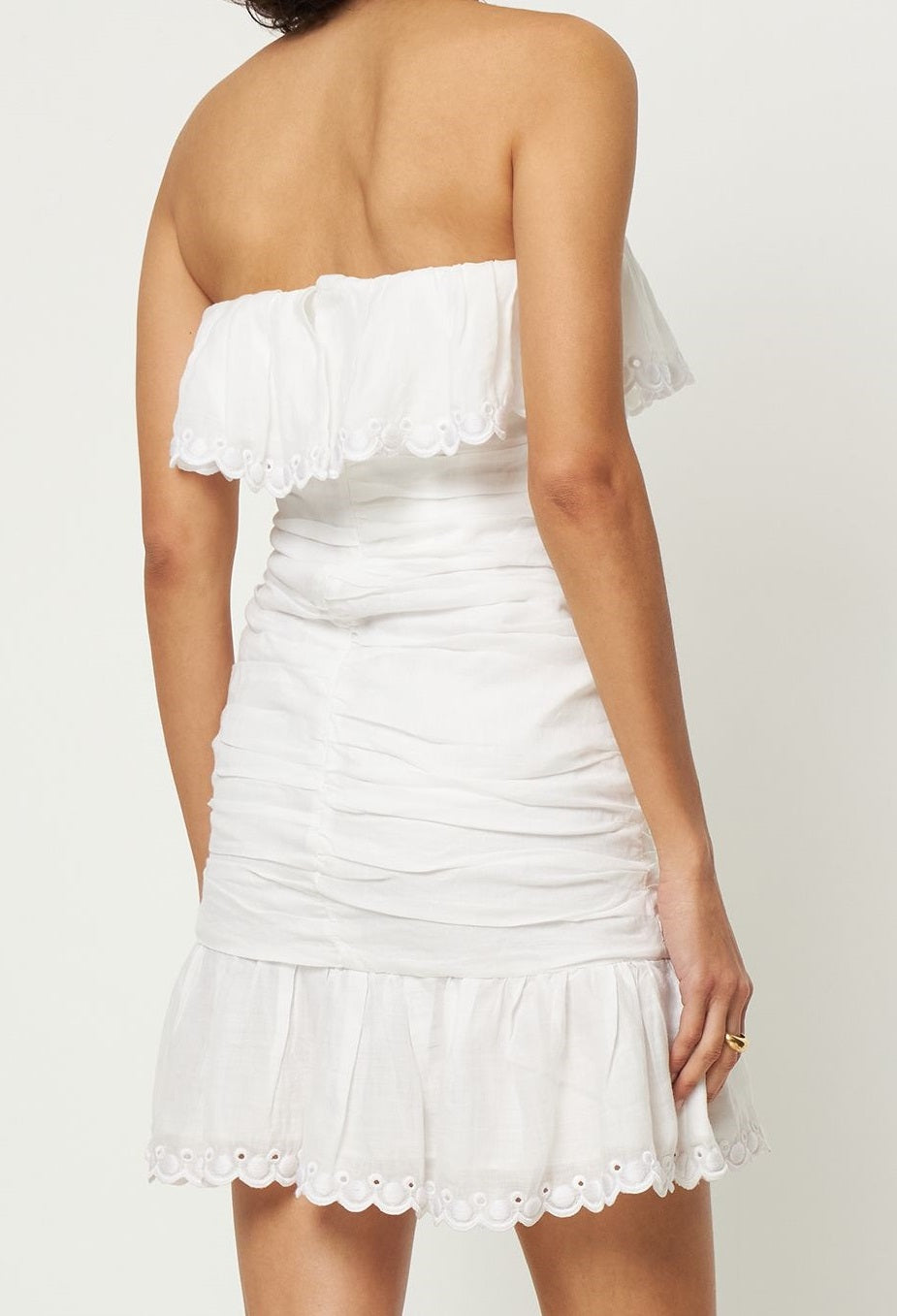 White off-the-shoulder short dress with ruffle