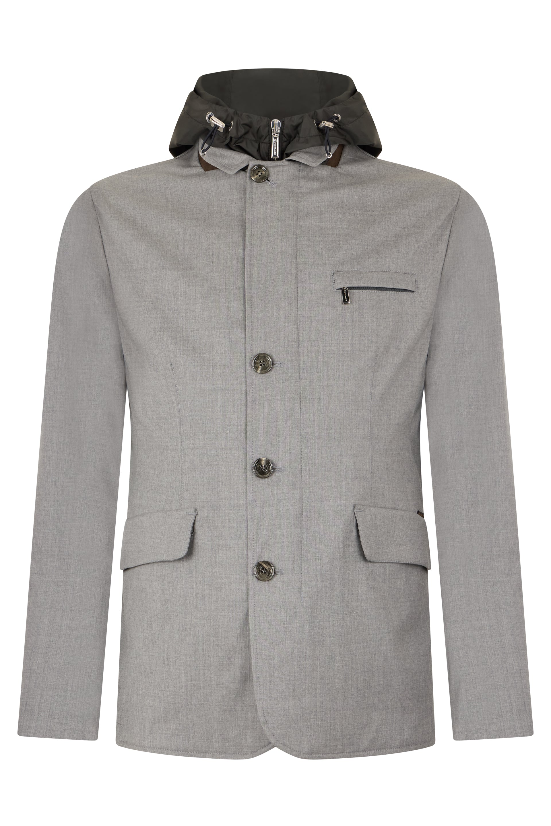 Gray jacket with elegant and practical hood