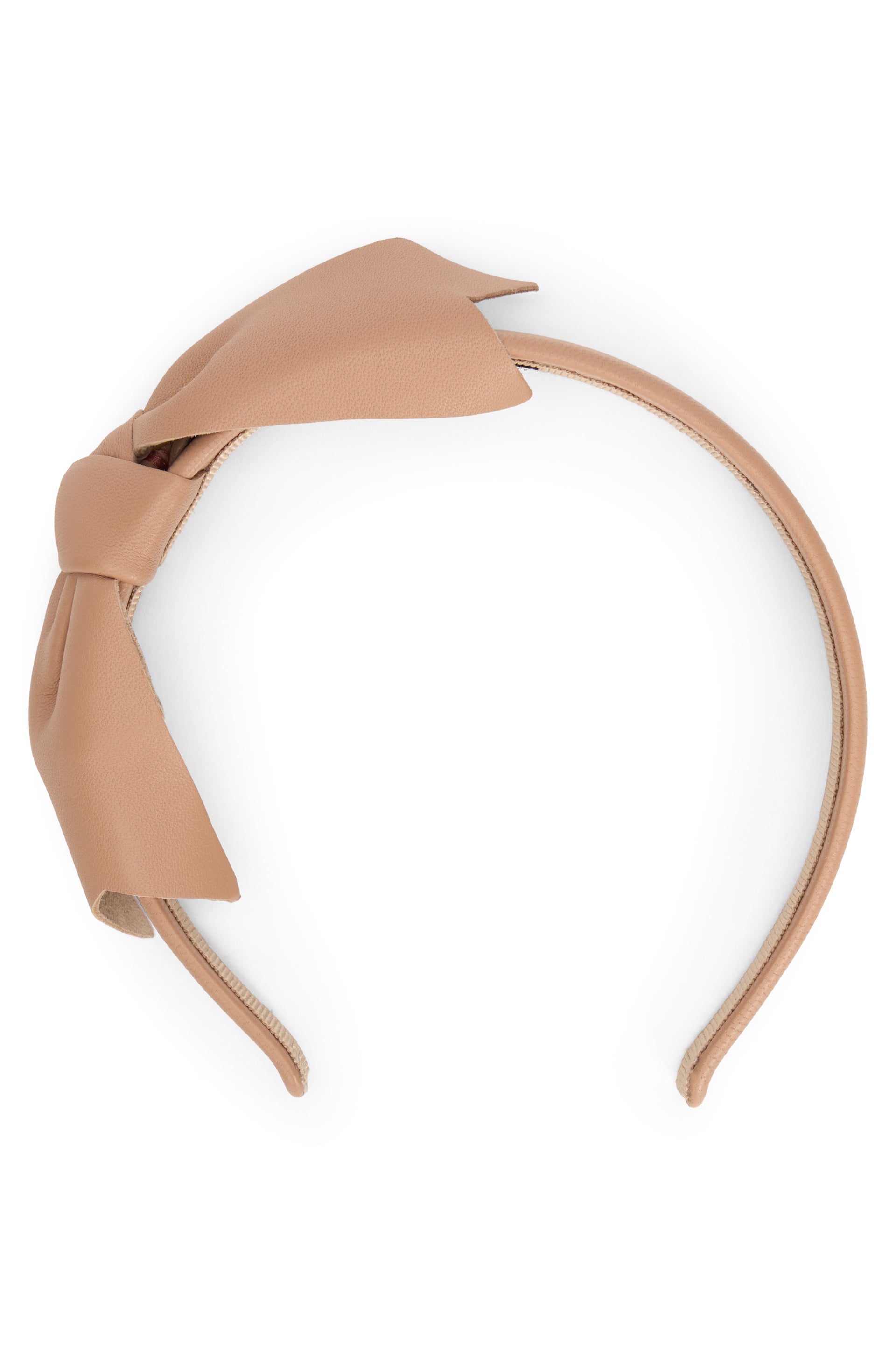 Beige leather headband with bow.