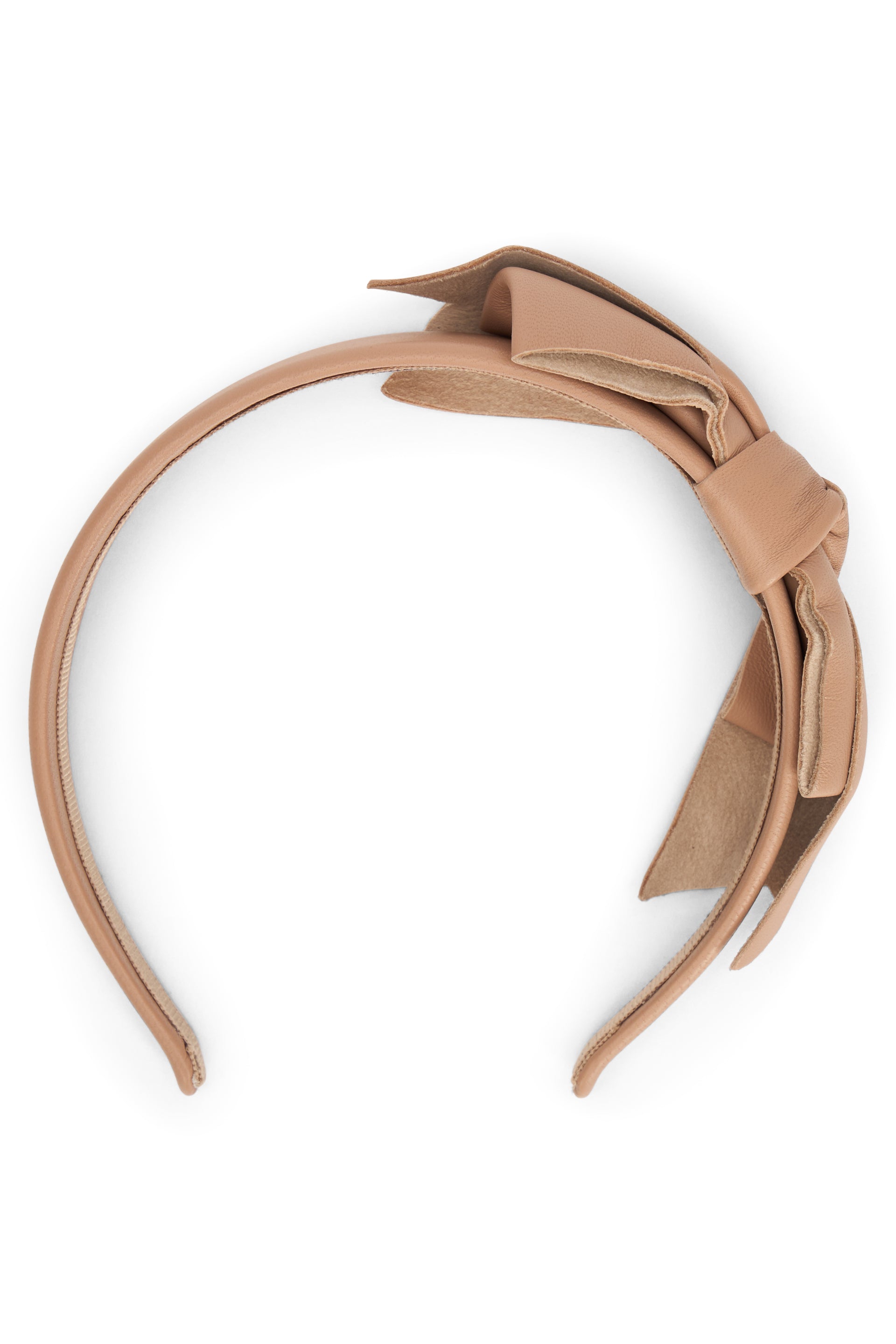 Beige leather headband with bow.