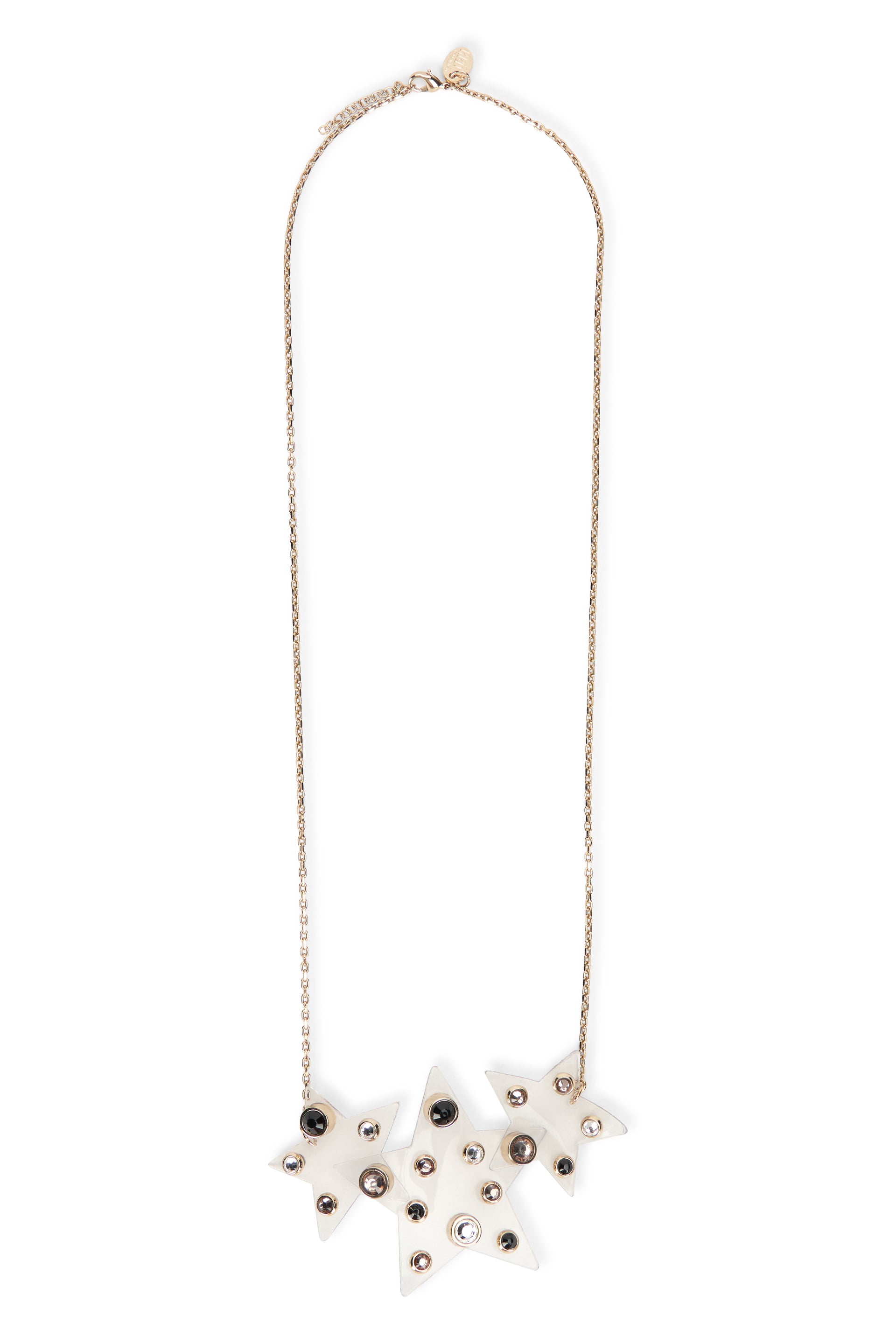 Gold necklace with ornamental pendant of versatile design.