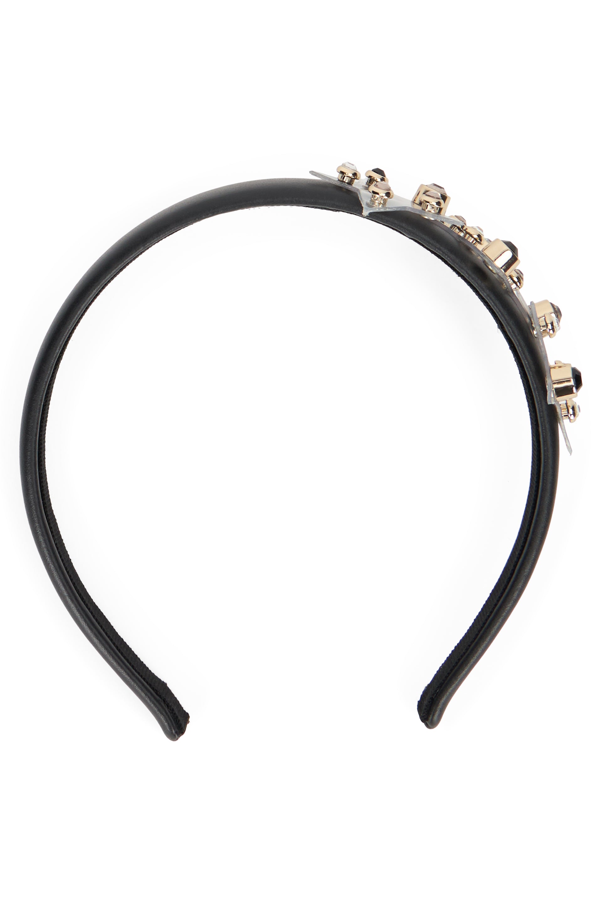 Elegant black hairband with decorative details.