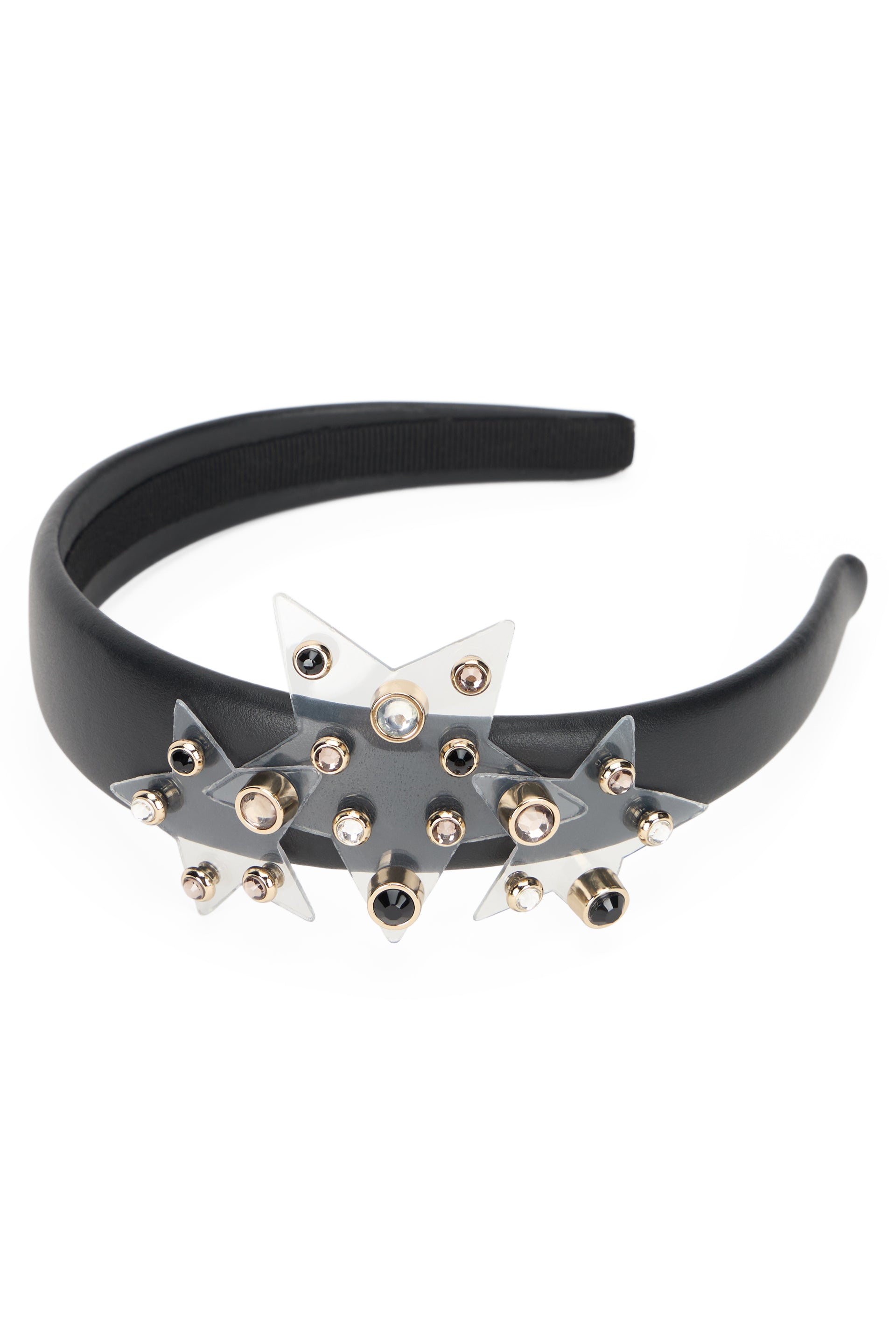 Elegant black hairband with decorative details.