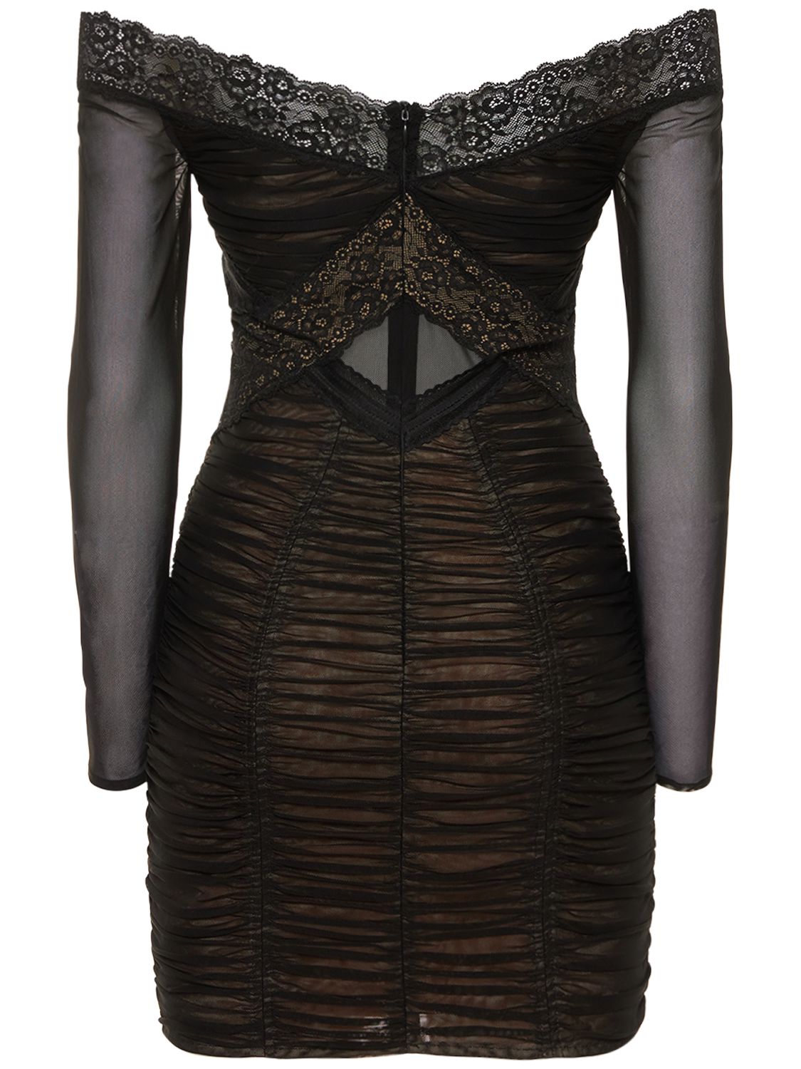 Elegant black dress with sheer sleeves