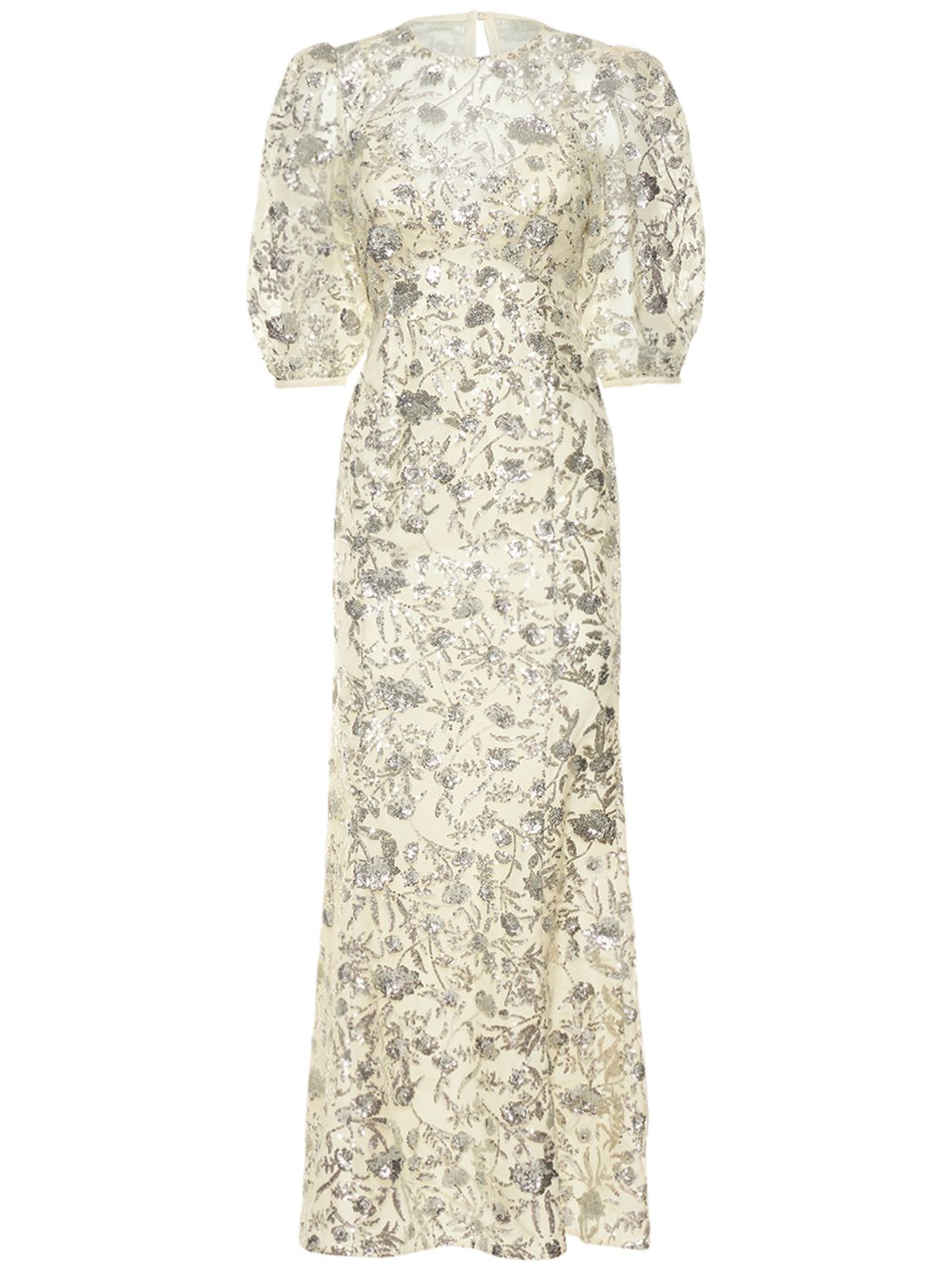 Elegant long dress with puffed sleeves