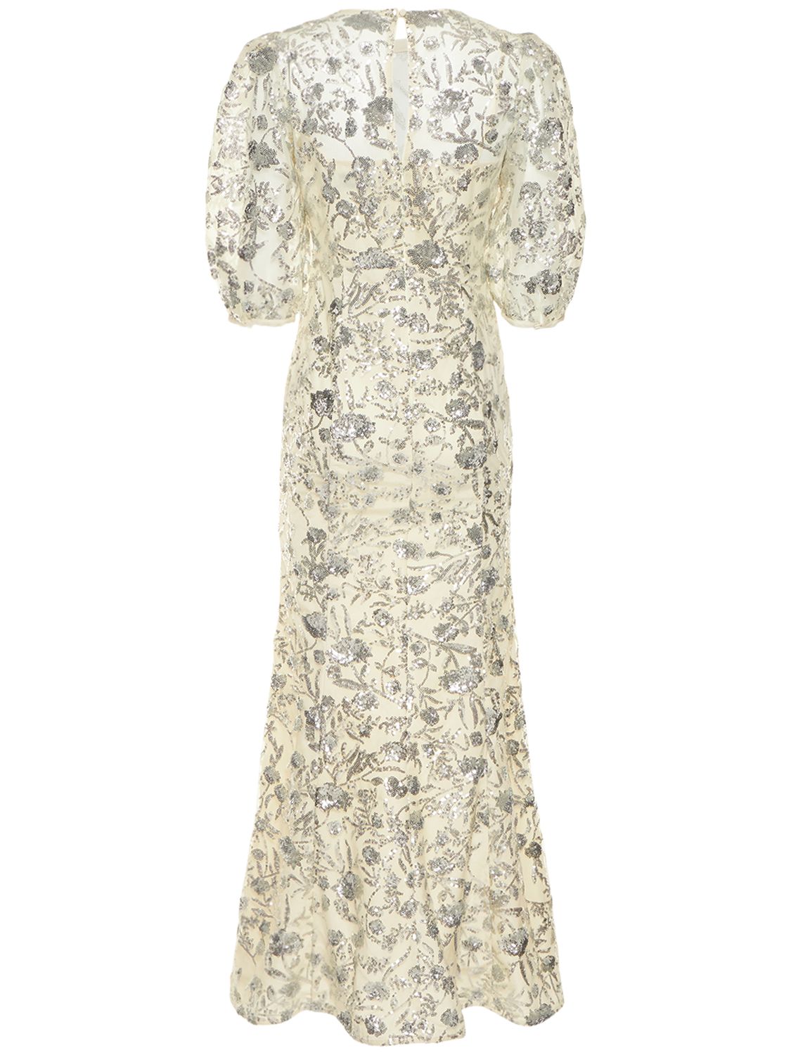 Elegant long dress with puffed sleeves